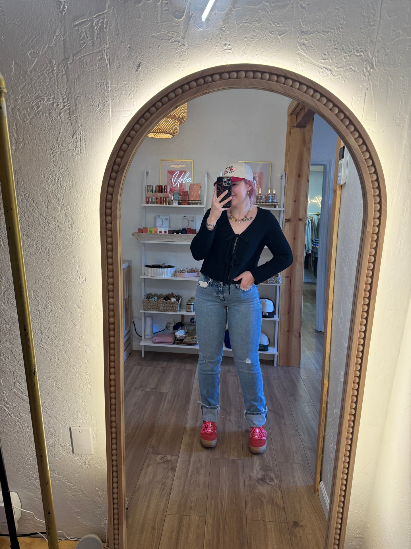 Mid Rise Cuffed Straight Leg Jeans
