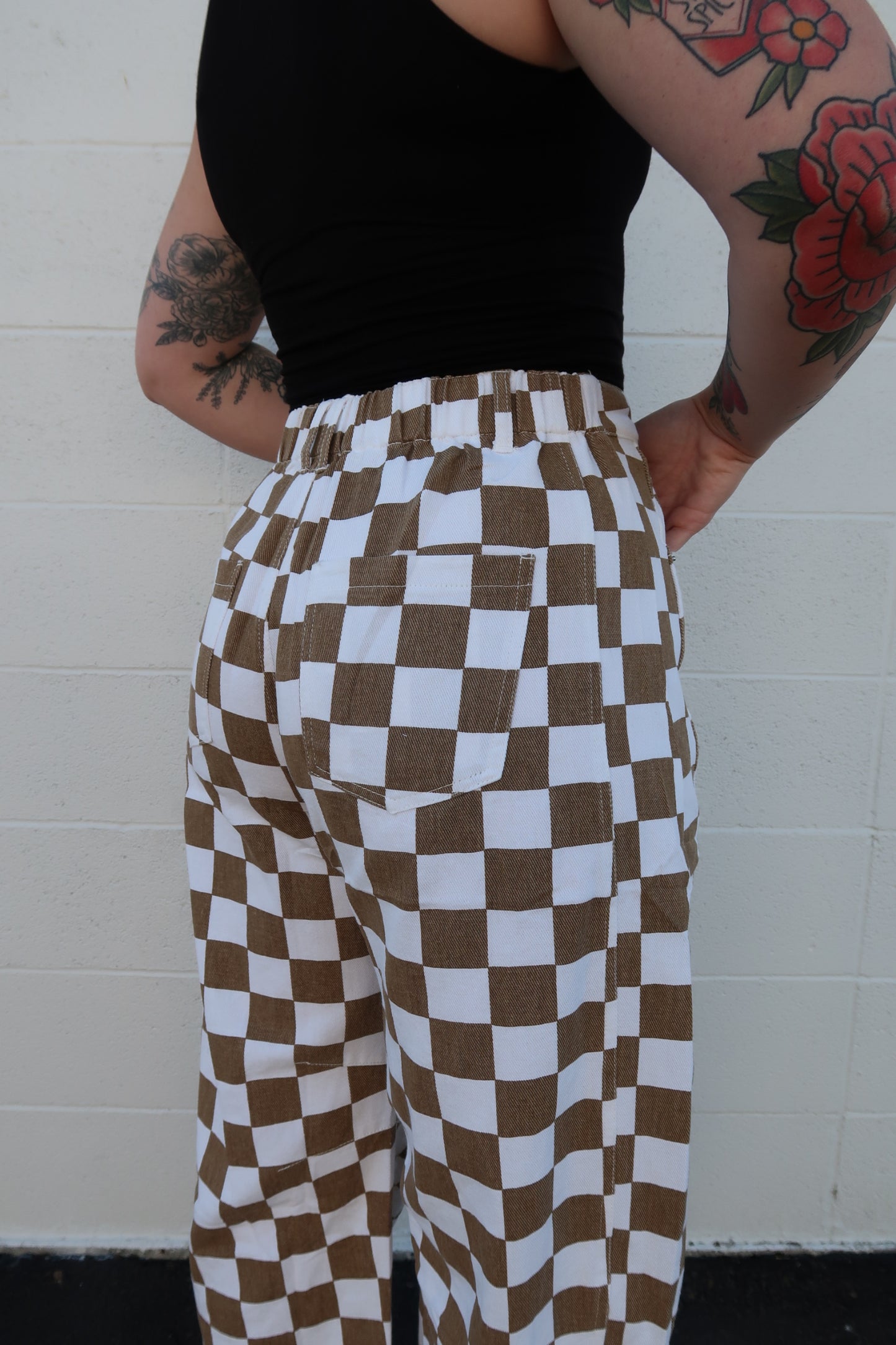 Checkered Barrel Denim Pants