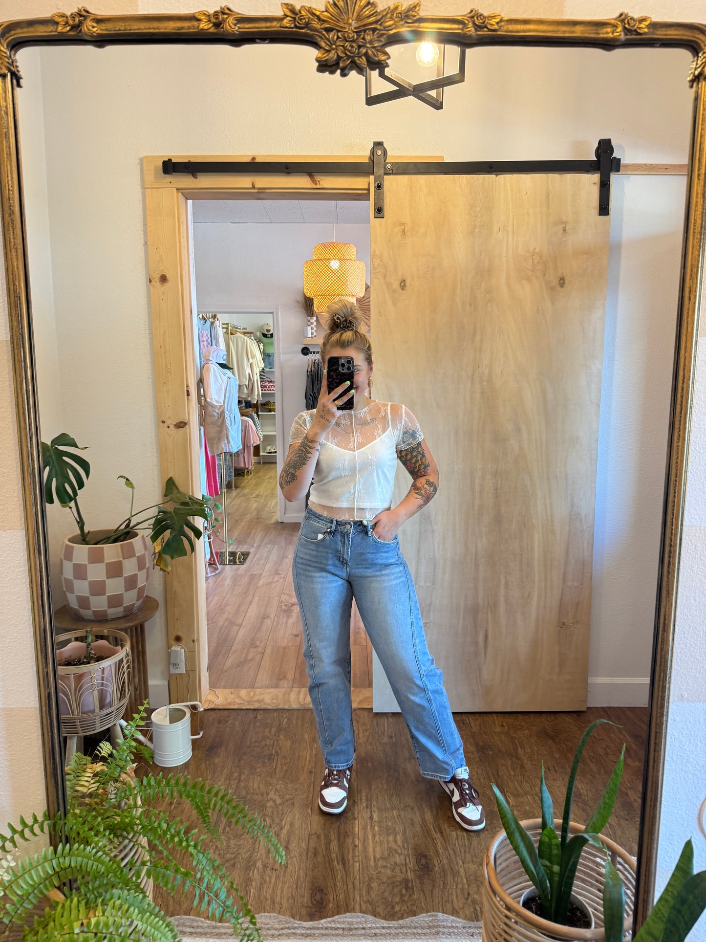 High Rise Barrel Cuffed Hem Denim Pants
