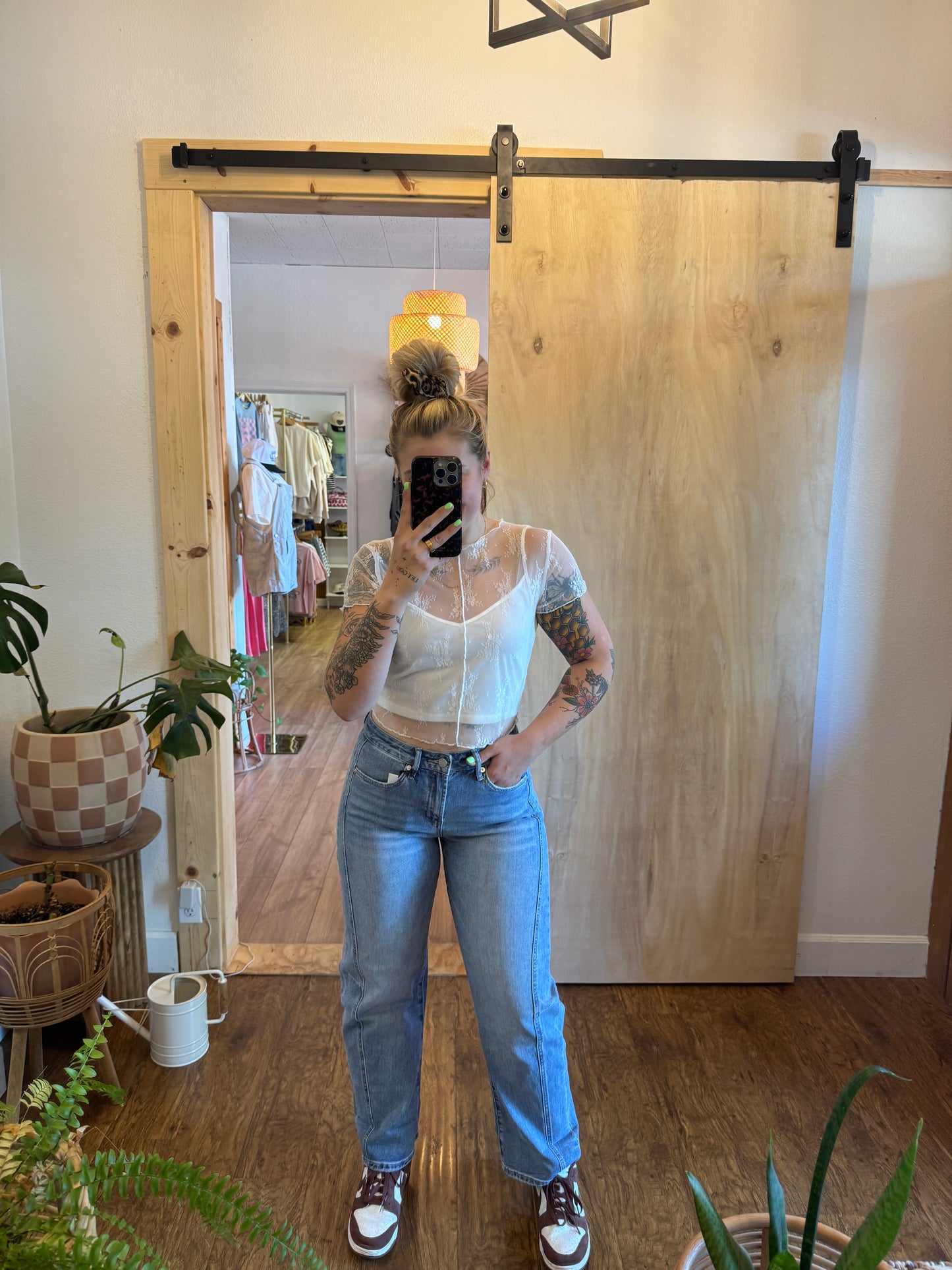 High Rise Barrel Cuffed Hem Denim Pants
