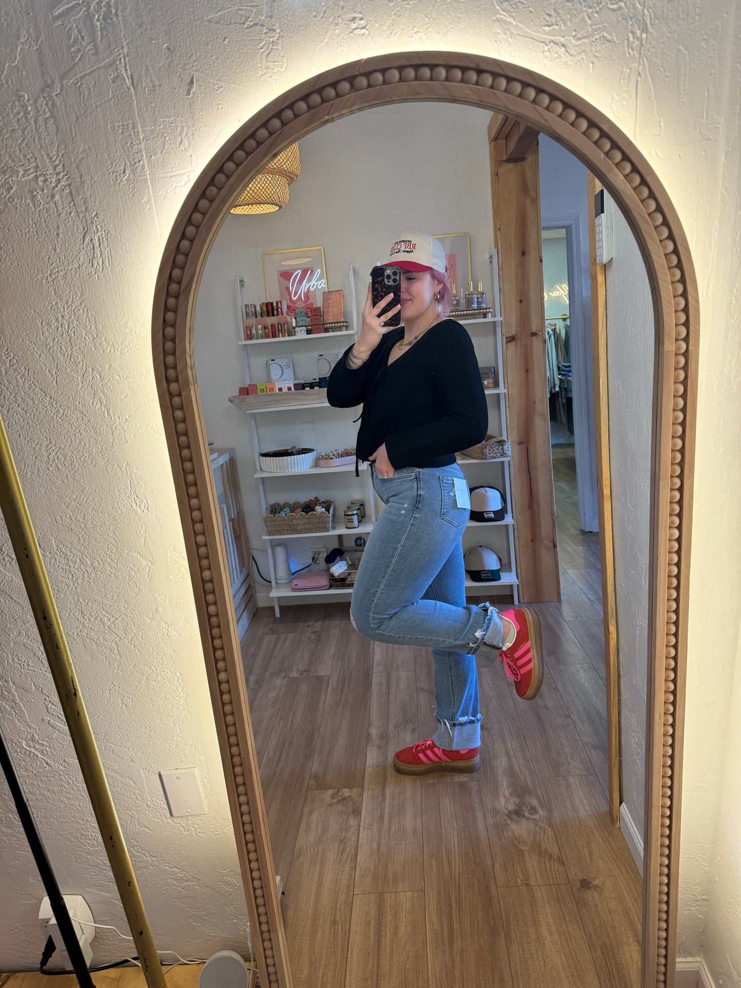 Mid Rise Cuffed Straight Leg Jeans