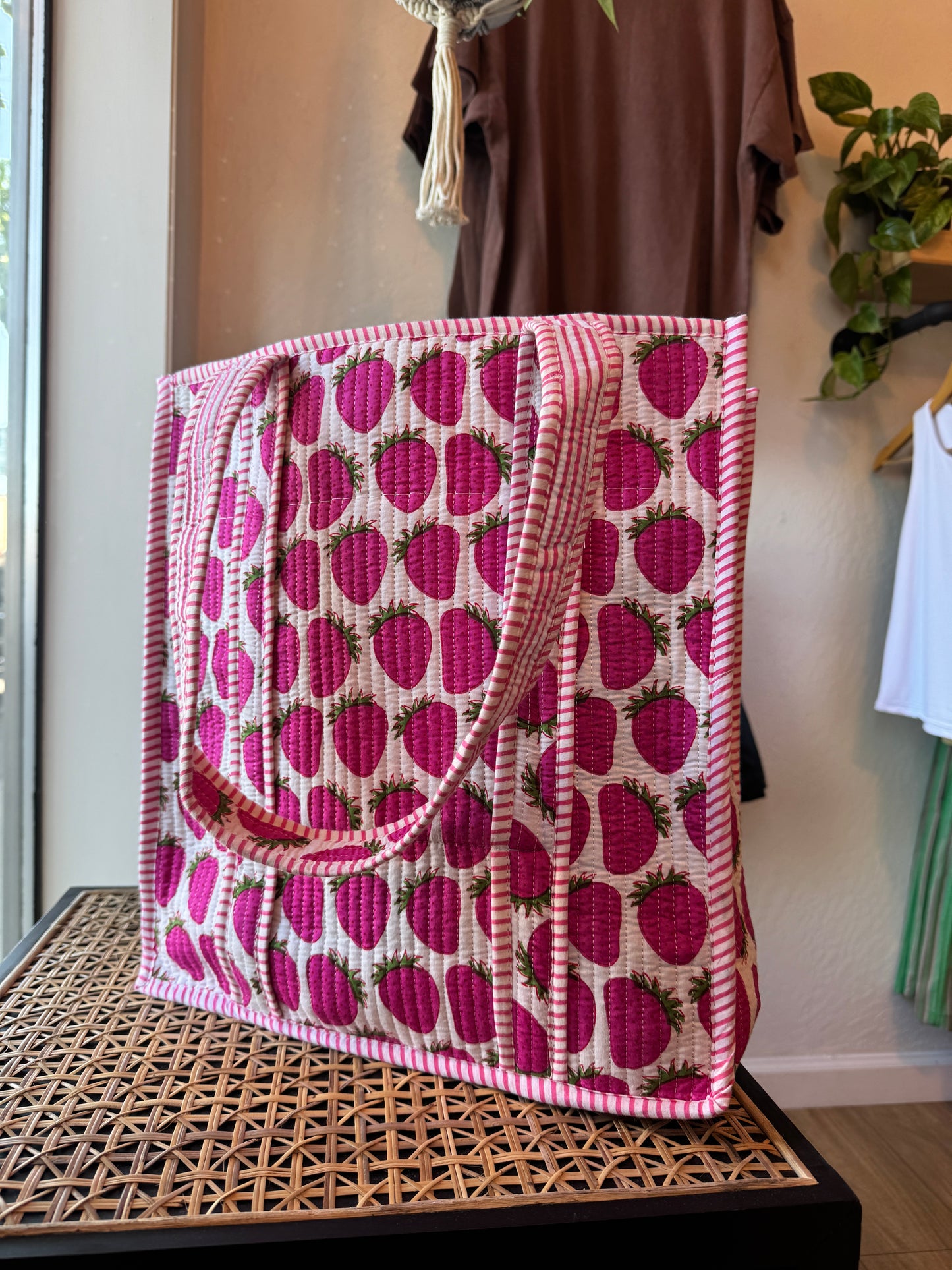 Strawberry Fields Quilted Tote Bag