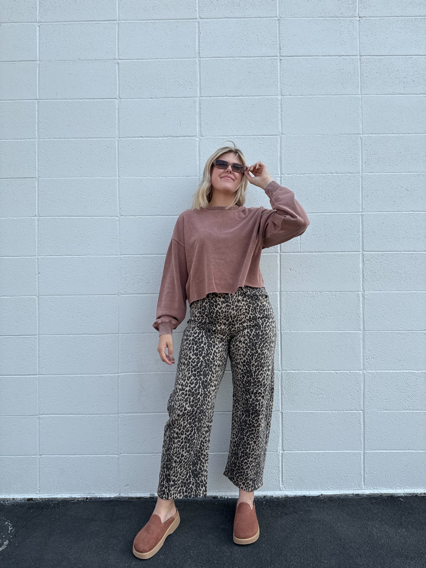 High Rise Leopard Barrel Jeans
