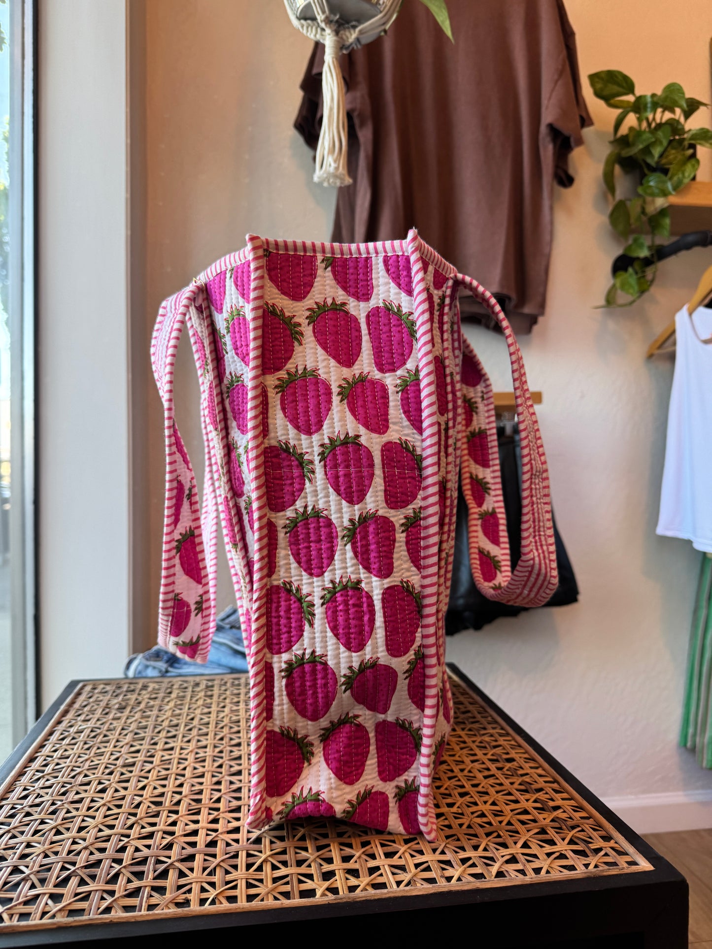 Strawberry Fields Quilted Tote Bag
