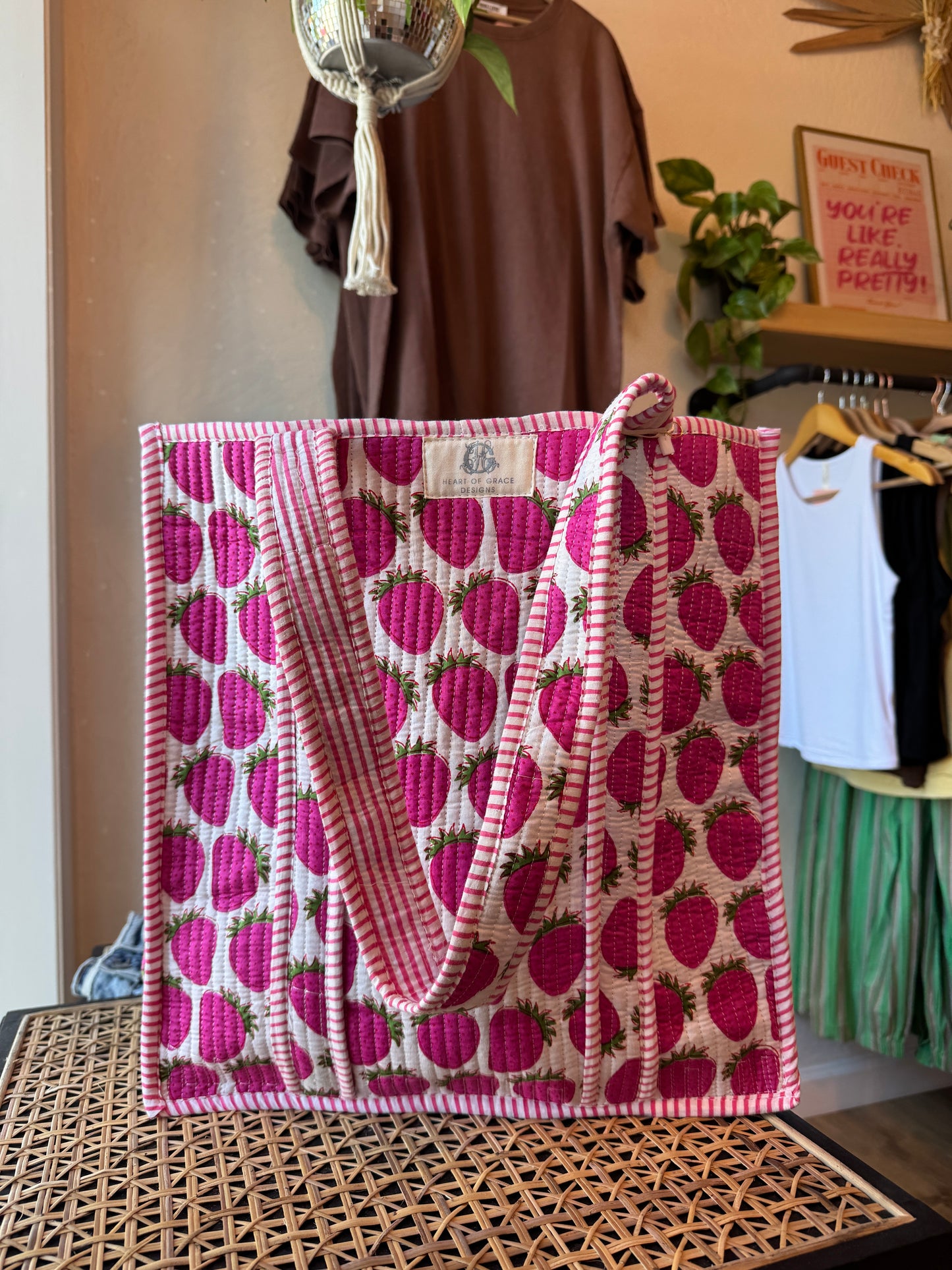 Strawberry Fields Quilted Tote Bag