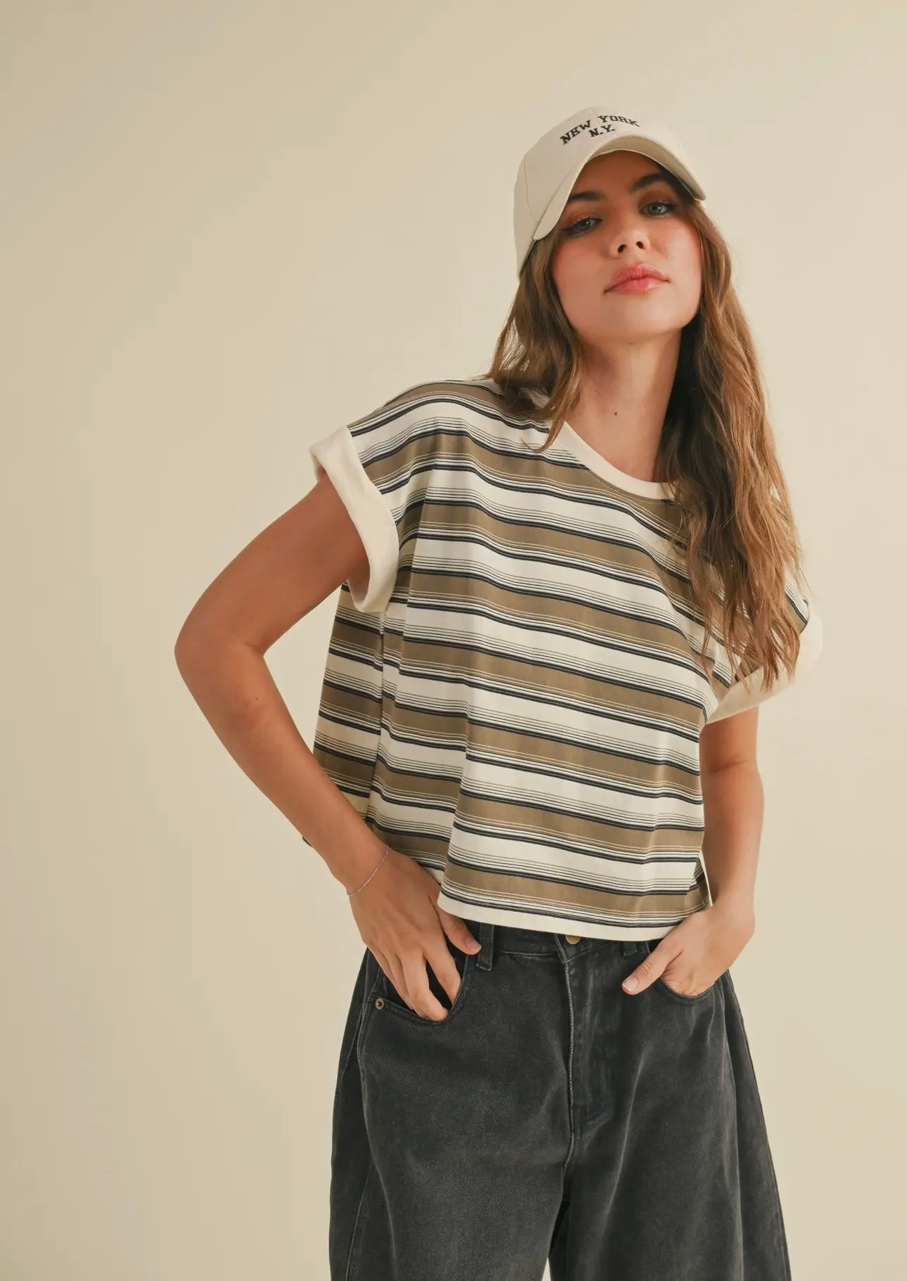 Multi-Stripe Cropped Box Tee