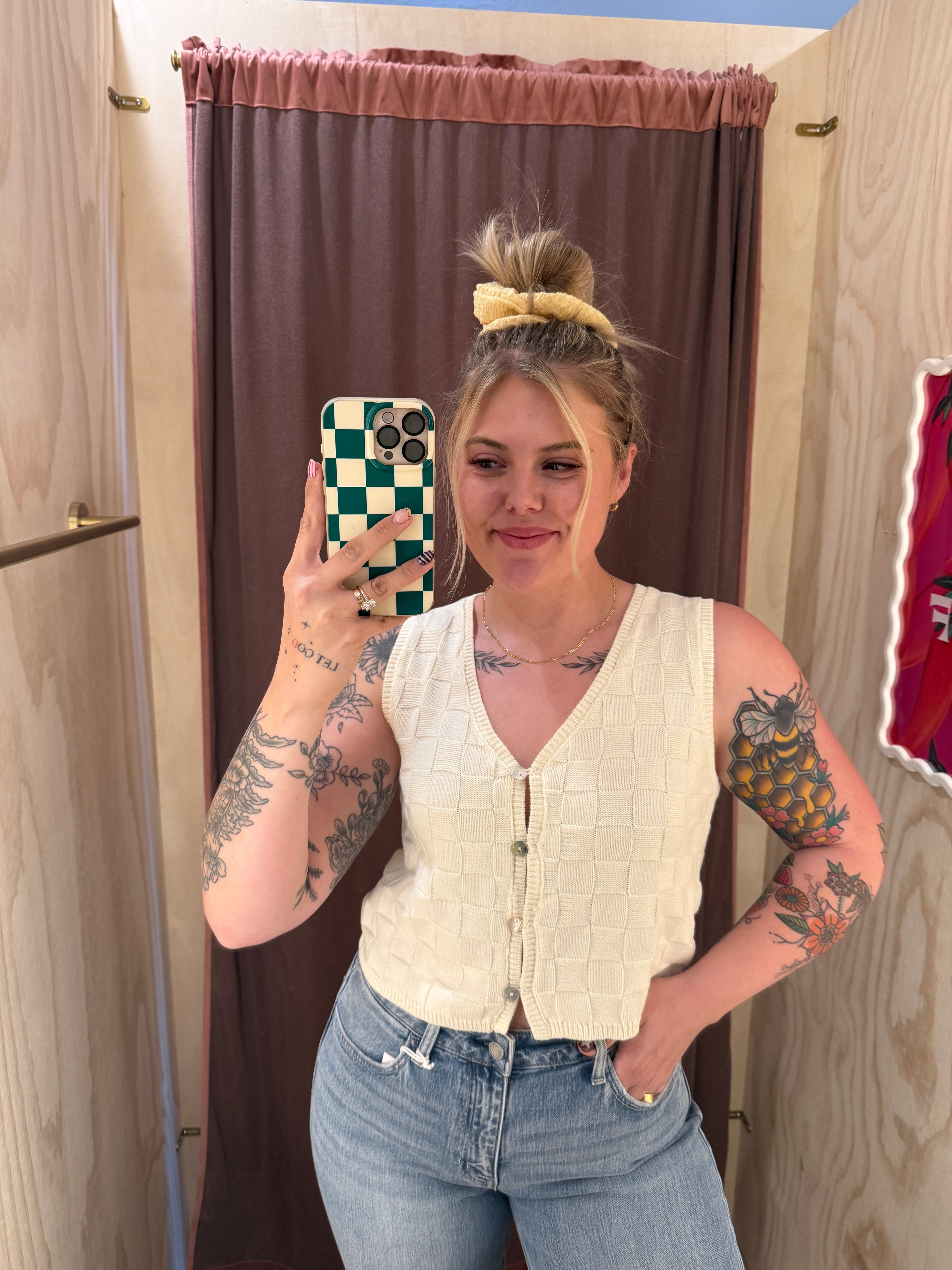 The Checkmate Knit Vest (whipped cream)