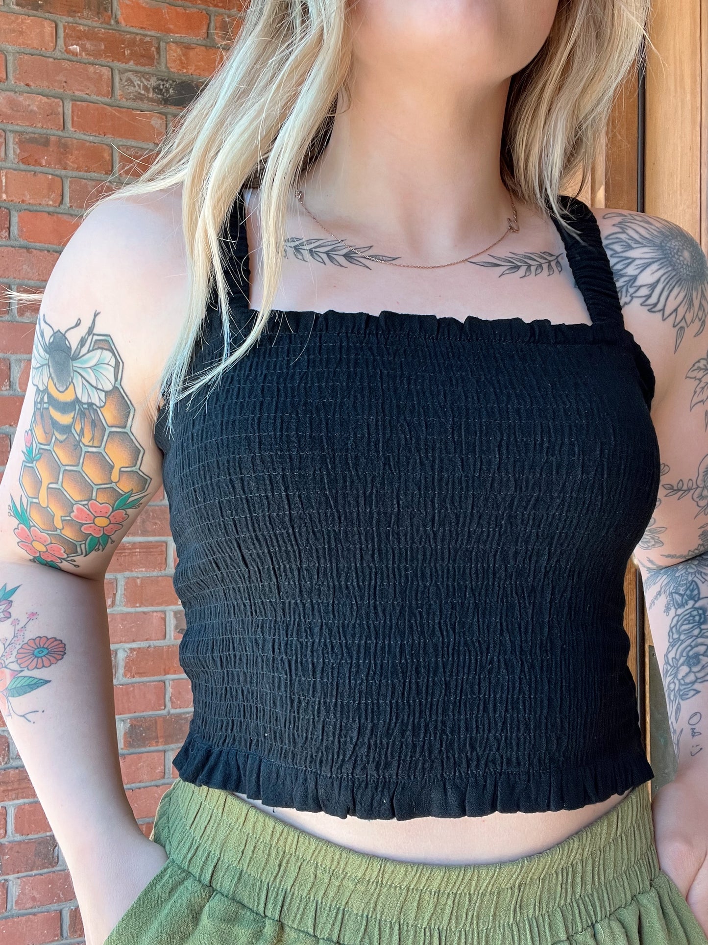 Jess Smocked Black Tank