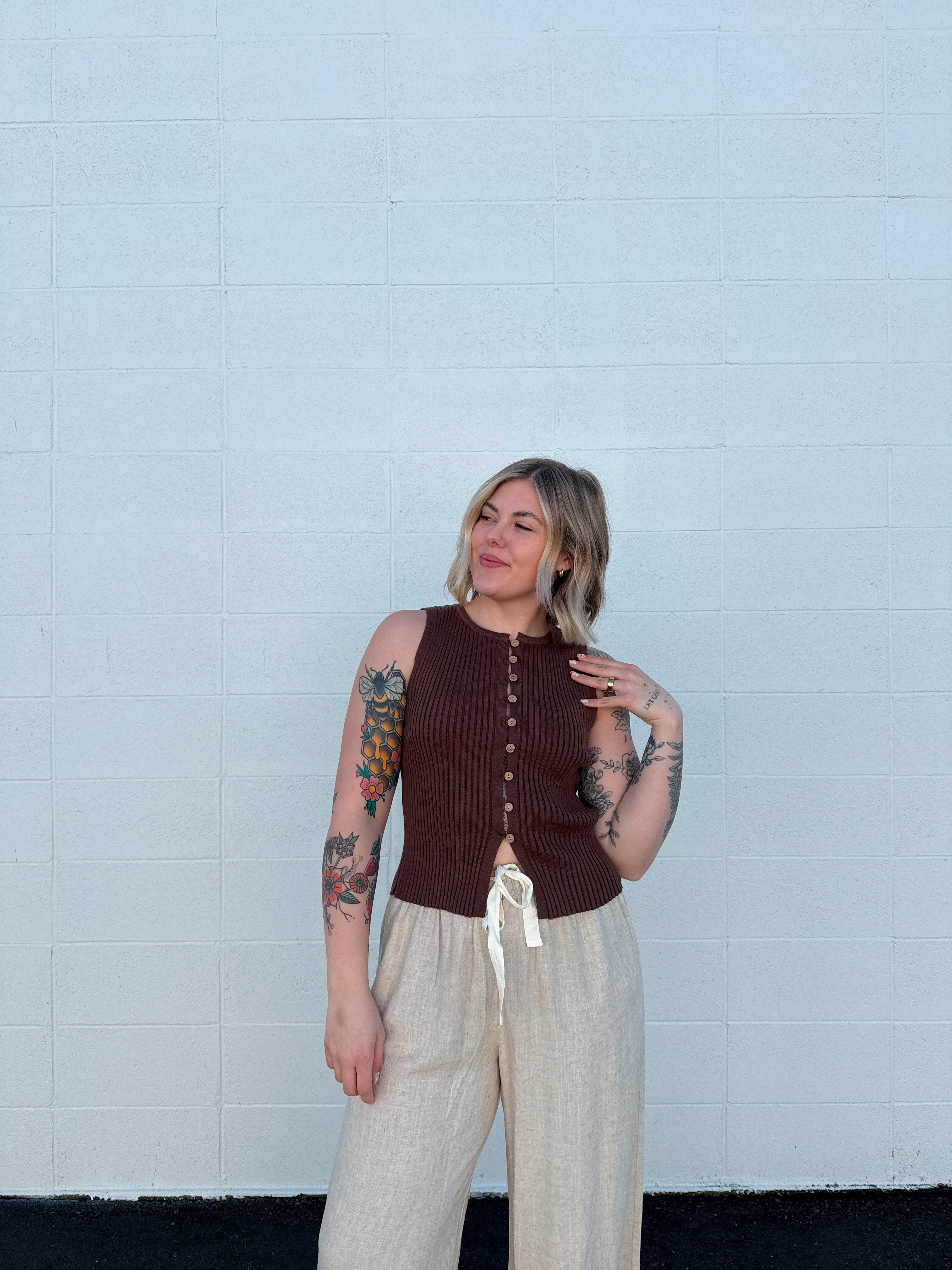 Rylee Ribbed Button Loop Knit Tank