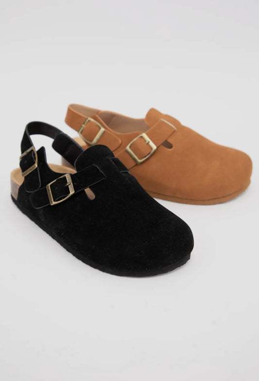 Black Suede Slingback Clogs