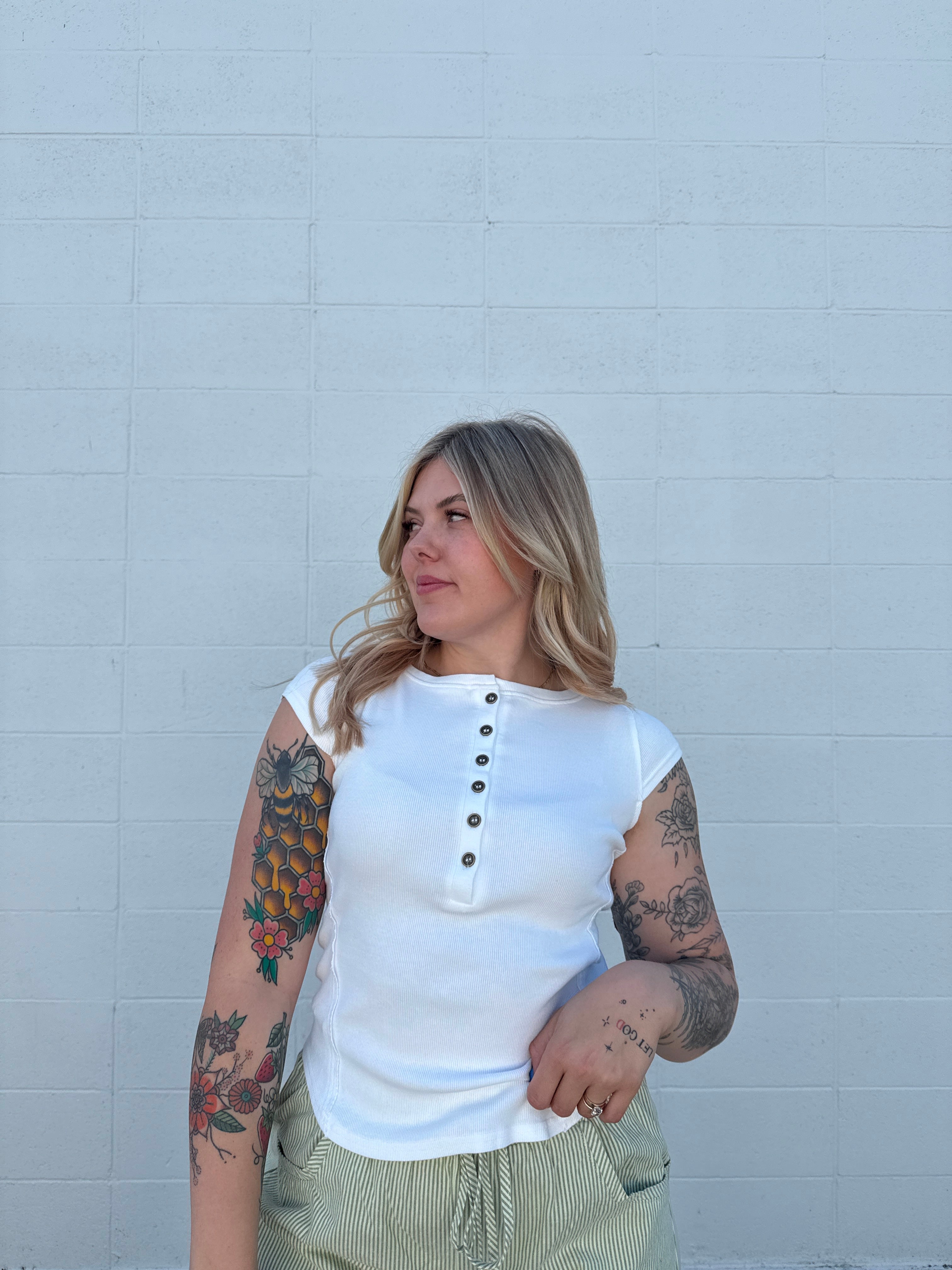 Henley Exposed Seam Ribbed Top (multiple colors)