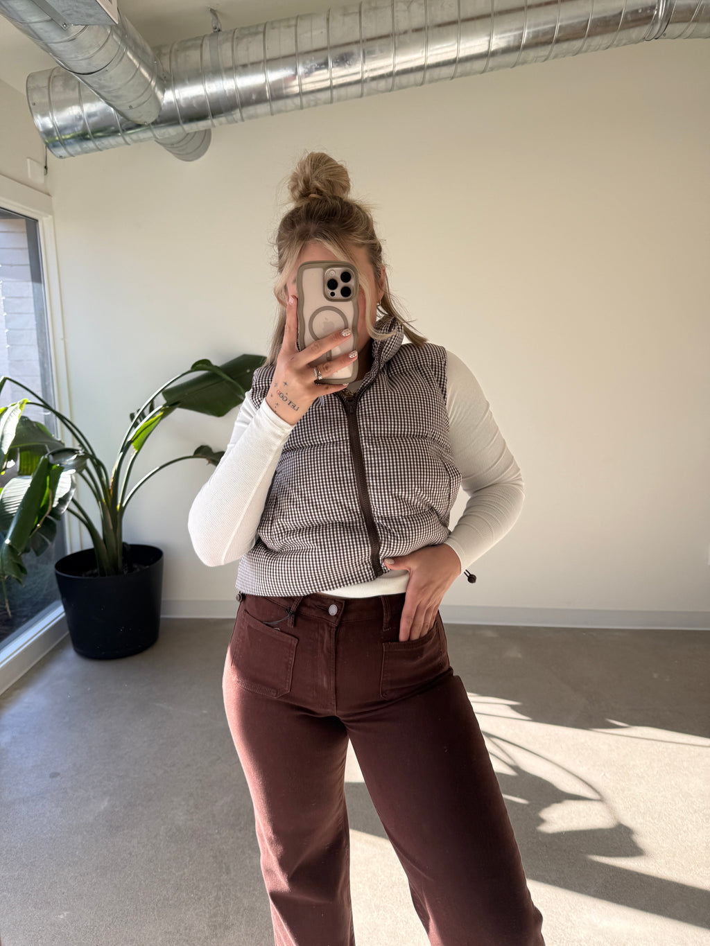 Mini Patch Pocket Brown Wide Leg Pants