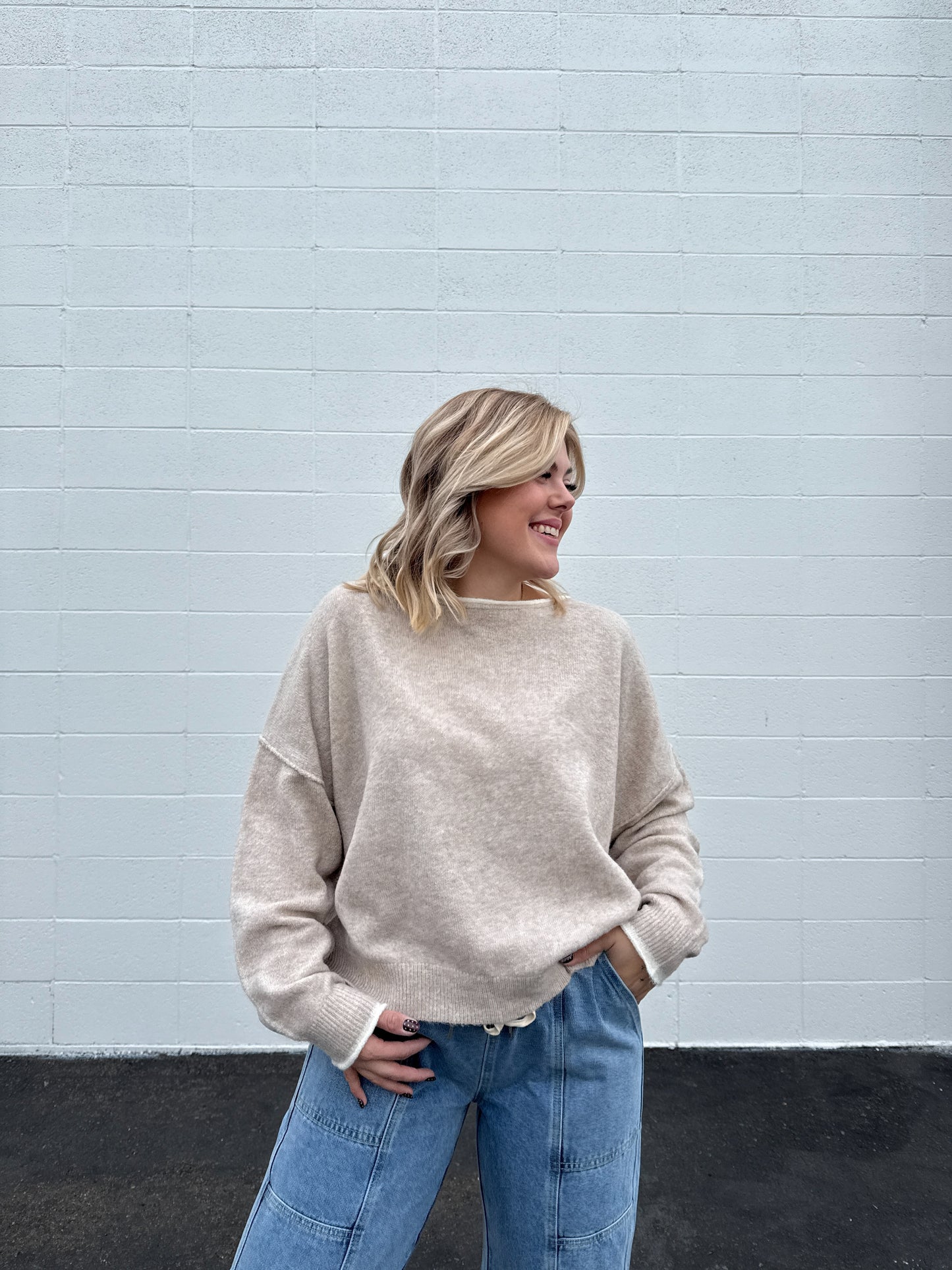 Cold Shoulder Sweater - Oatmeal