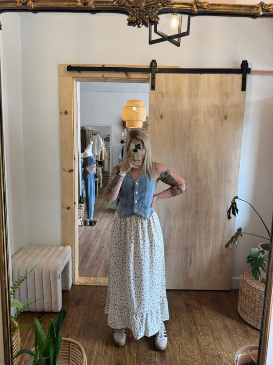 Blushing Floral Tie Waist Maxi Skirt