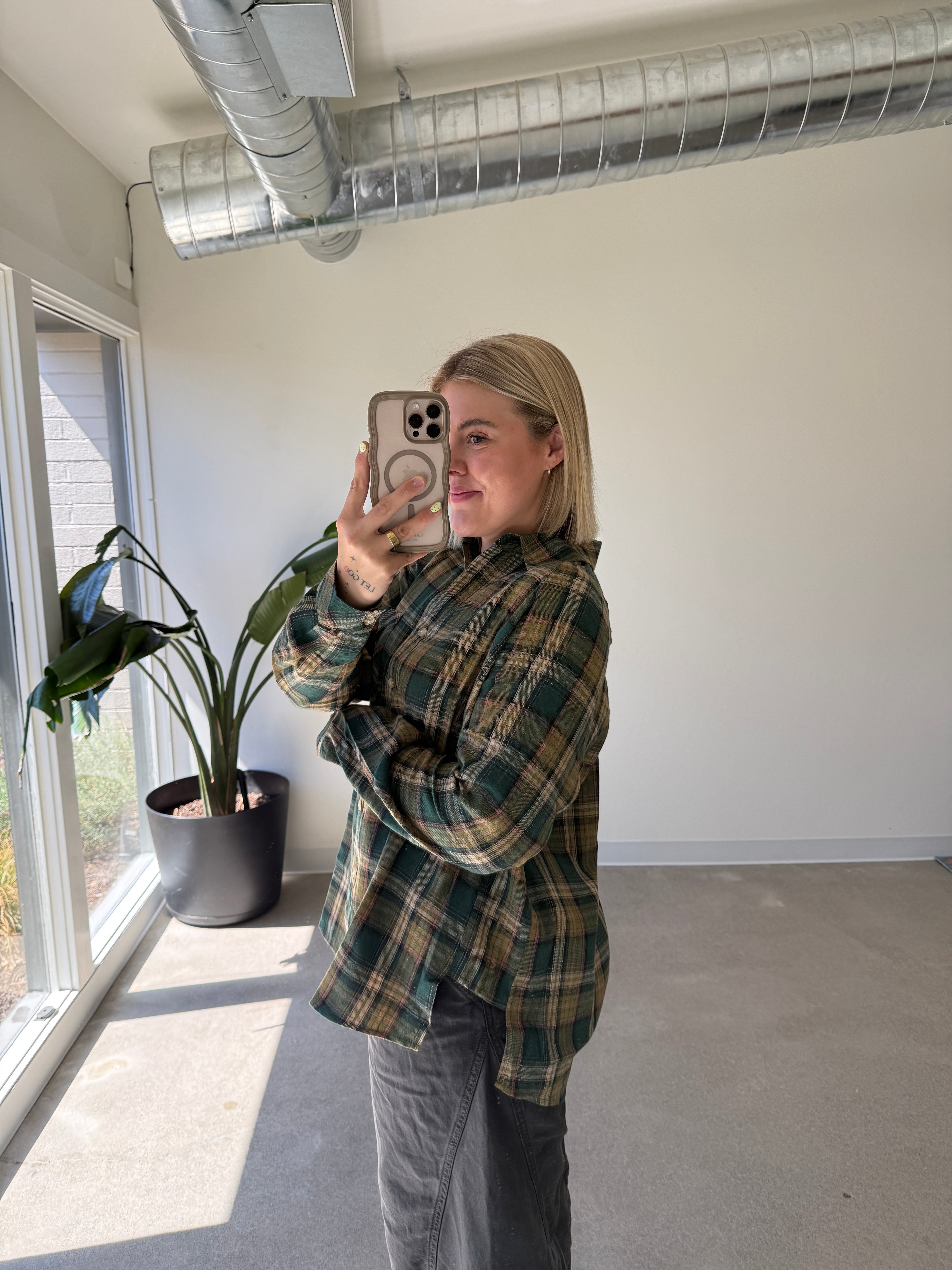 Oversized Plaid Flannel Button Down Shirt