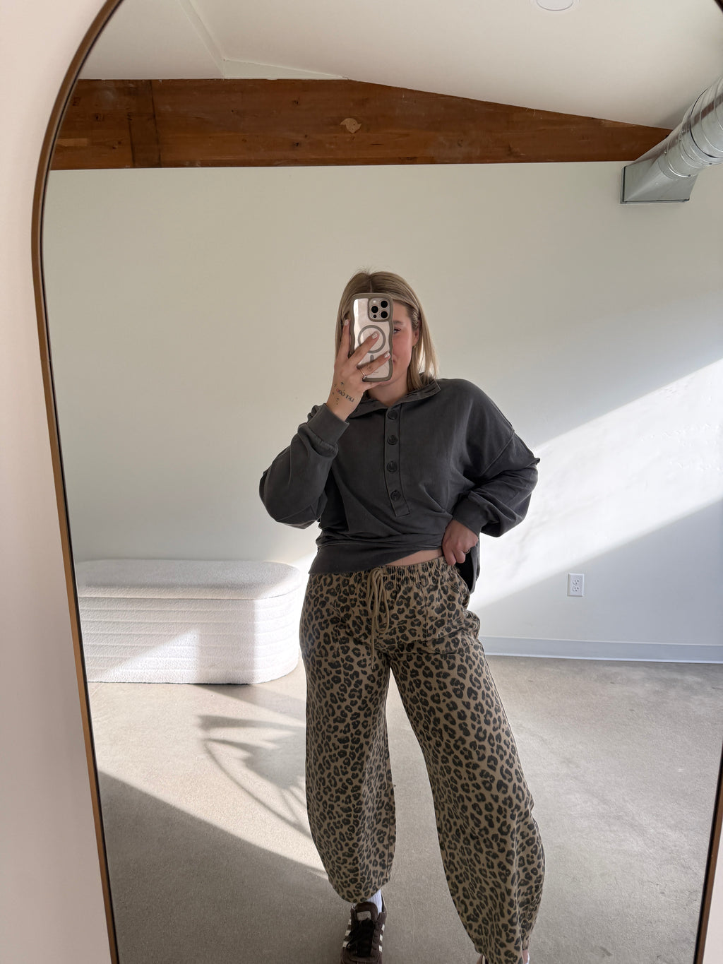 Leopard Barrel Leg Pants