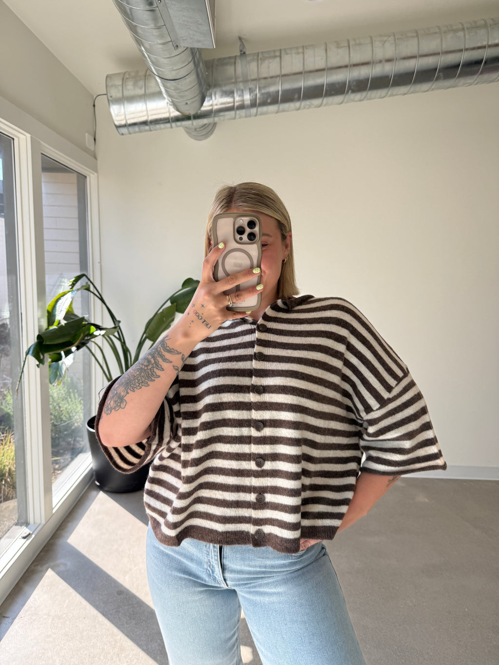 Kinsey Oversized Striped Half Sleeve Cardigan