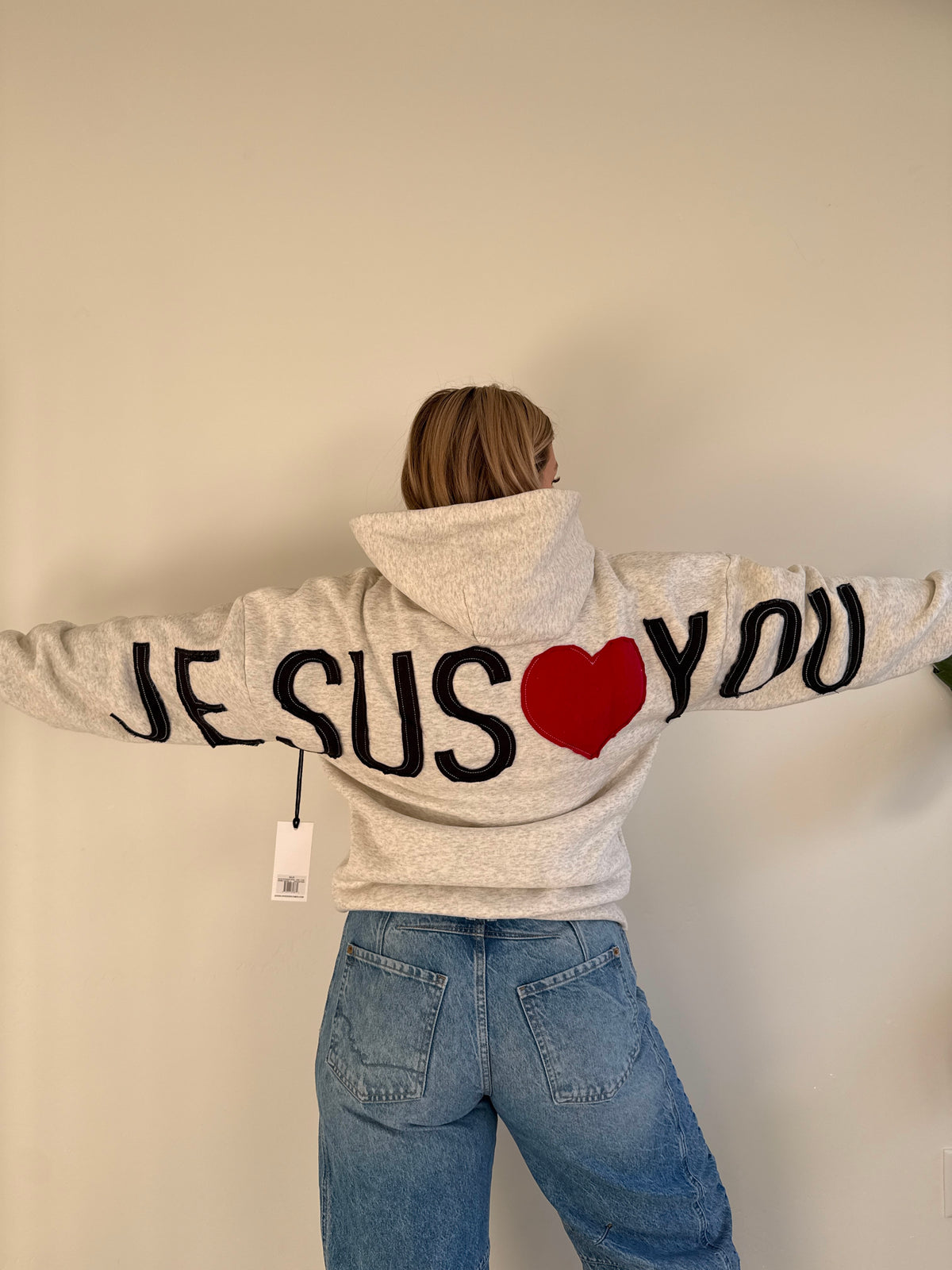 Jesus Loves You Patchwork Oatmeal Hoodie