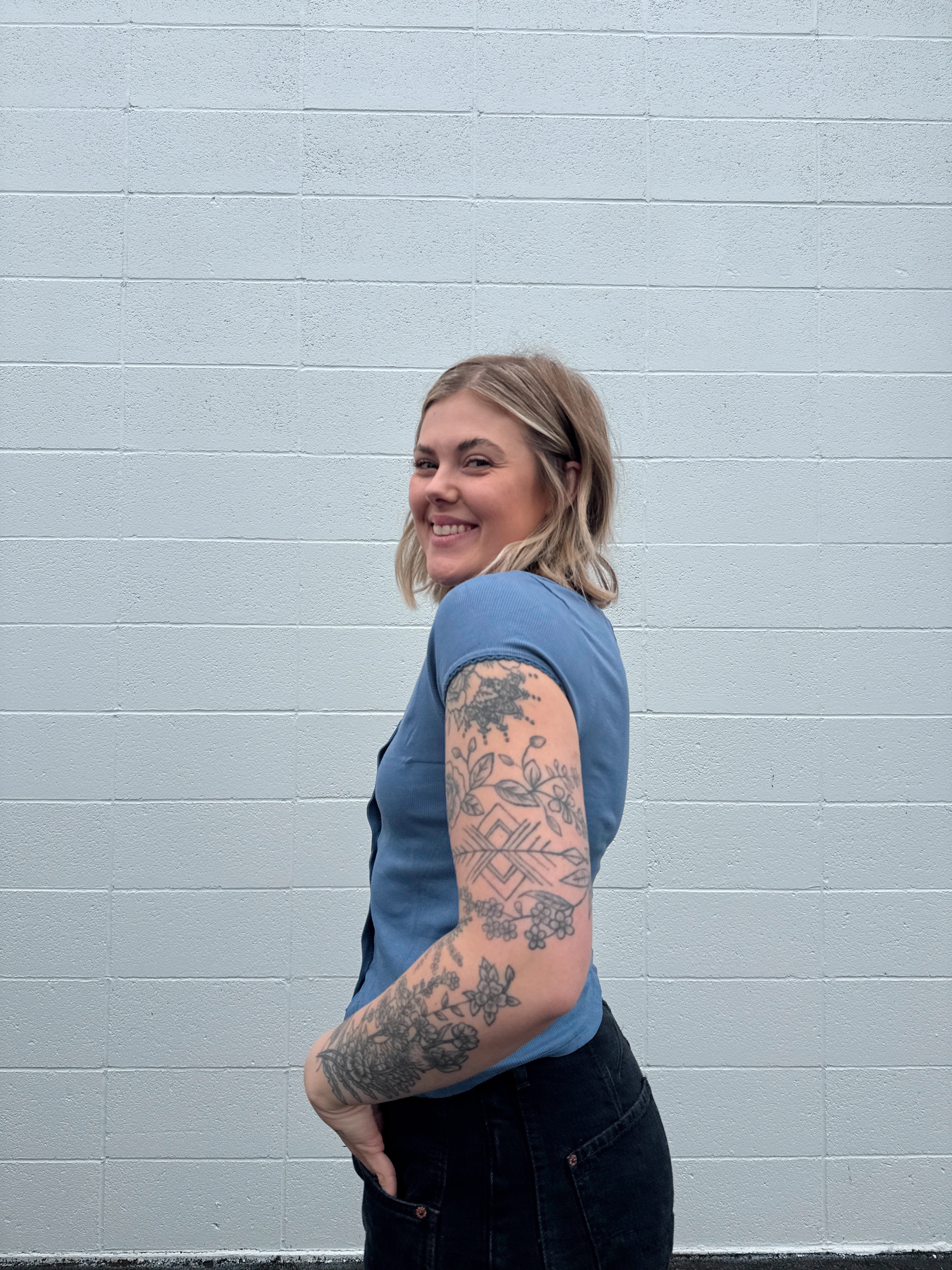 Lettuce Hem Button Front Top - New Colors