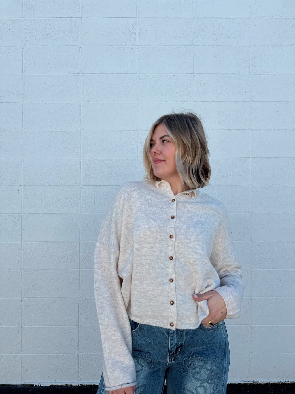 Lyla Oatmeal Button Up Cardigan