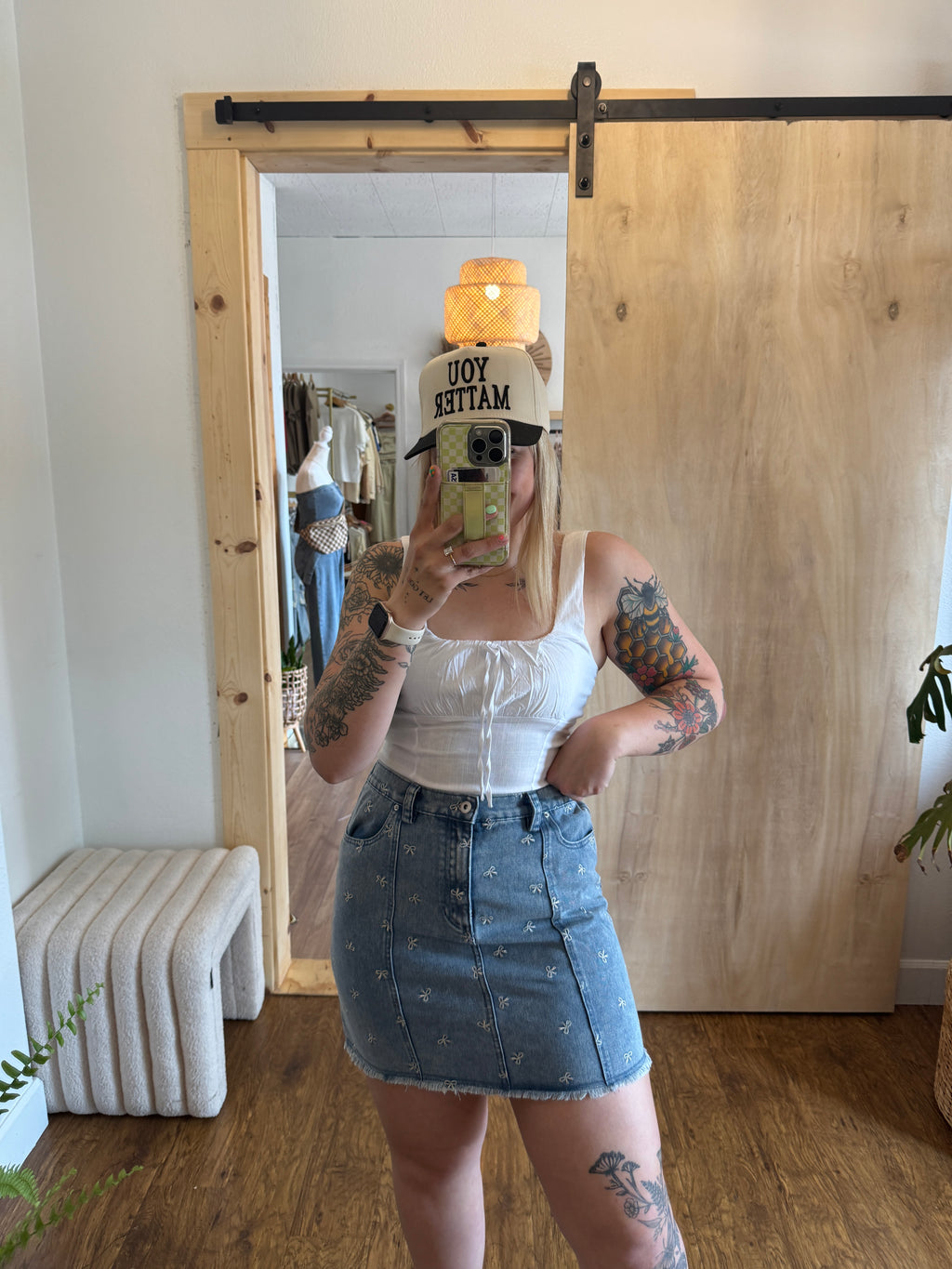 Light Wash Denim Bow Skirt