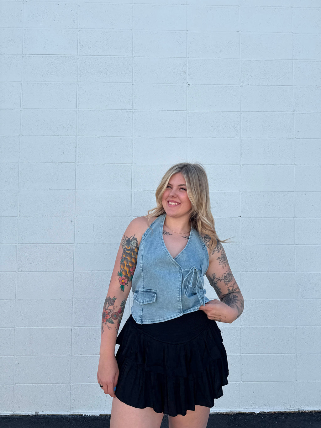 Cross over Denim Halter Top (Multiple colors)