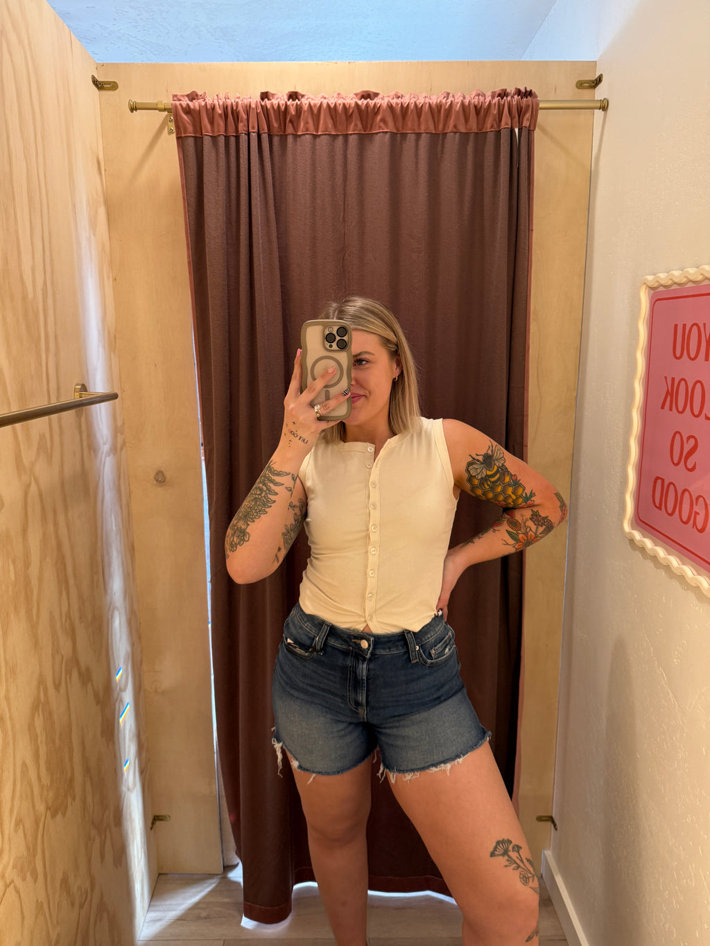 High Rise Dark Wash Distressed Denim Shorts