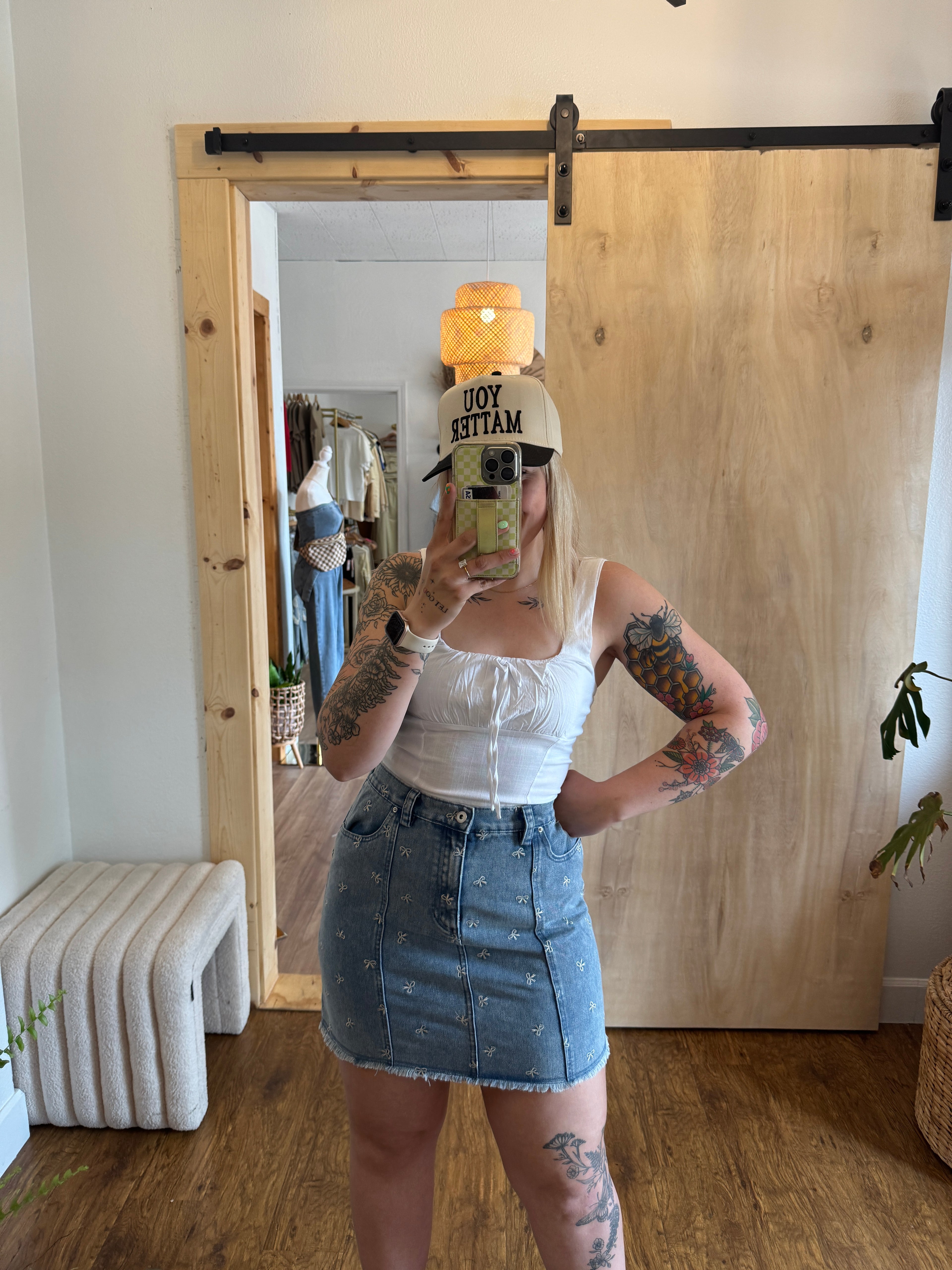 Light Wash Denim Bow Skirt