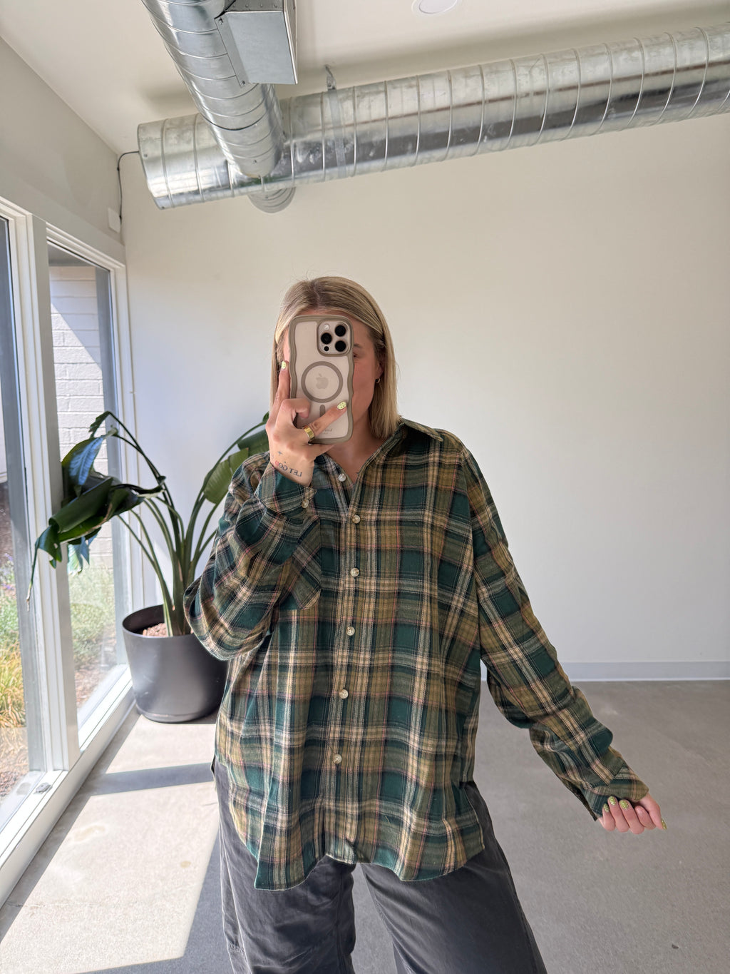 Oversized Plaid Flannel Button Down Shirt