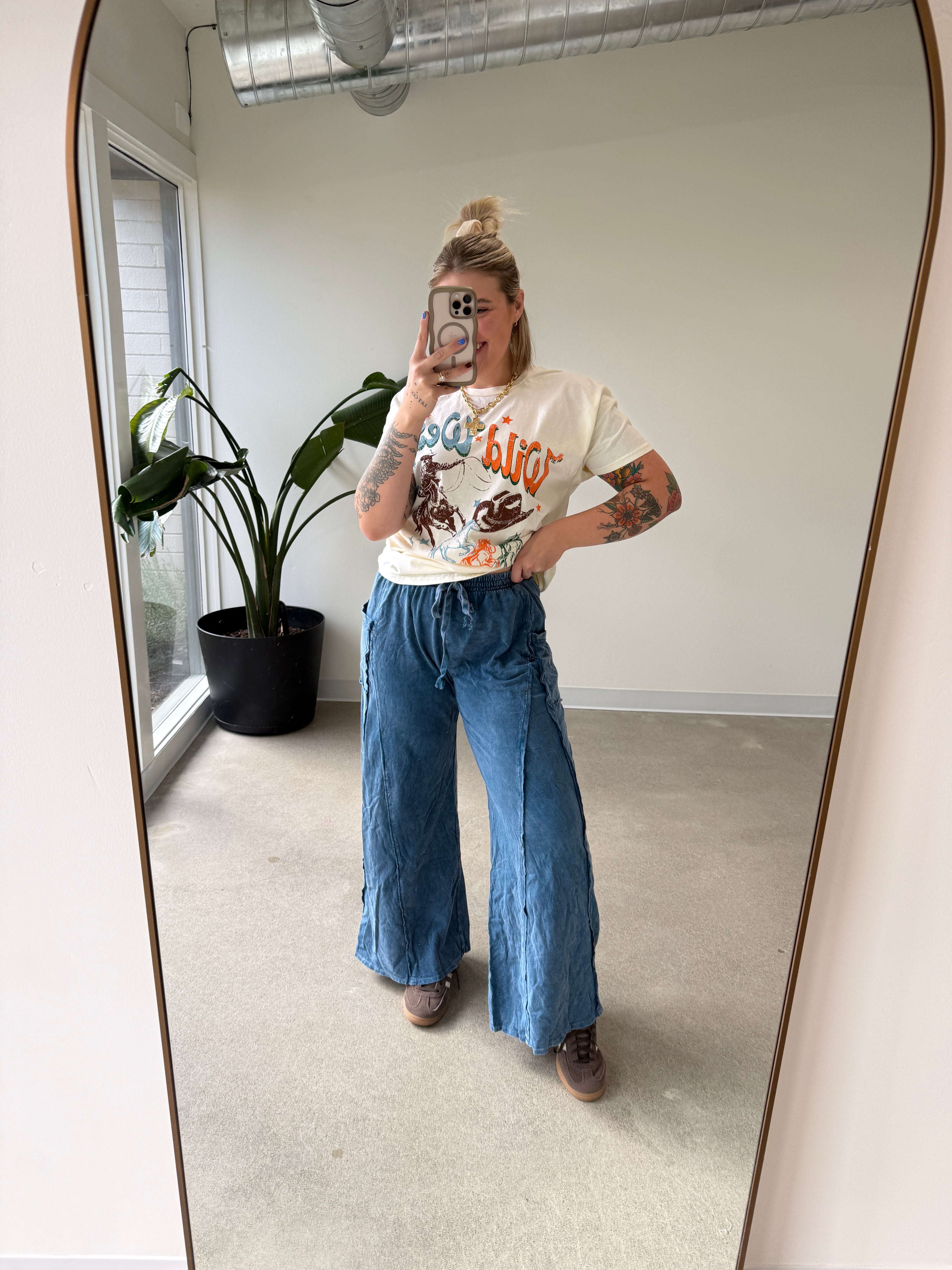 Mineral Washed Flare Terry Pants