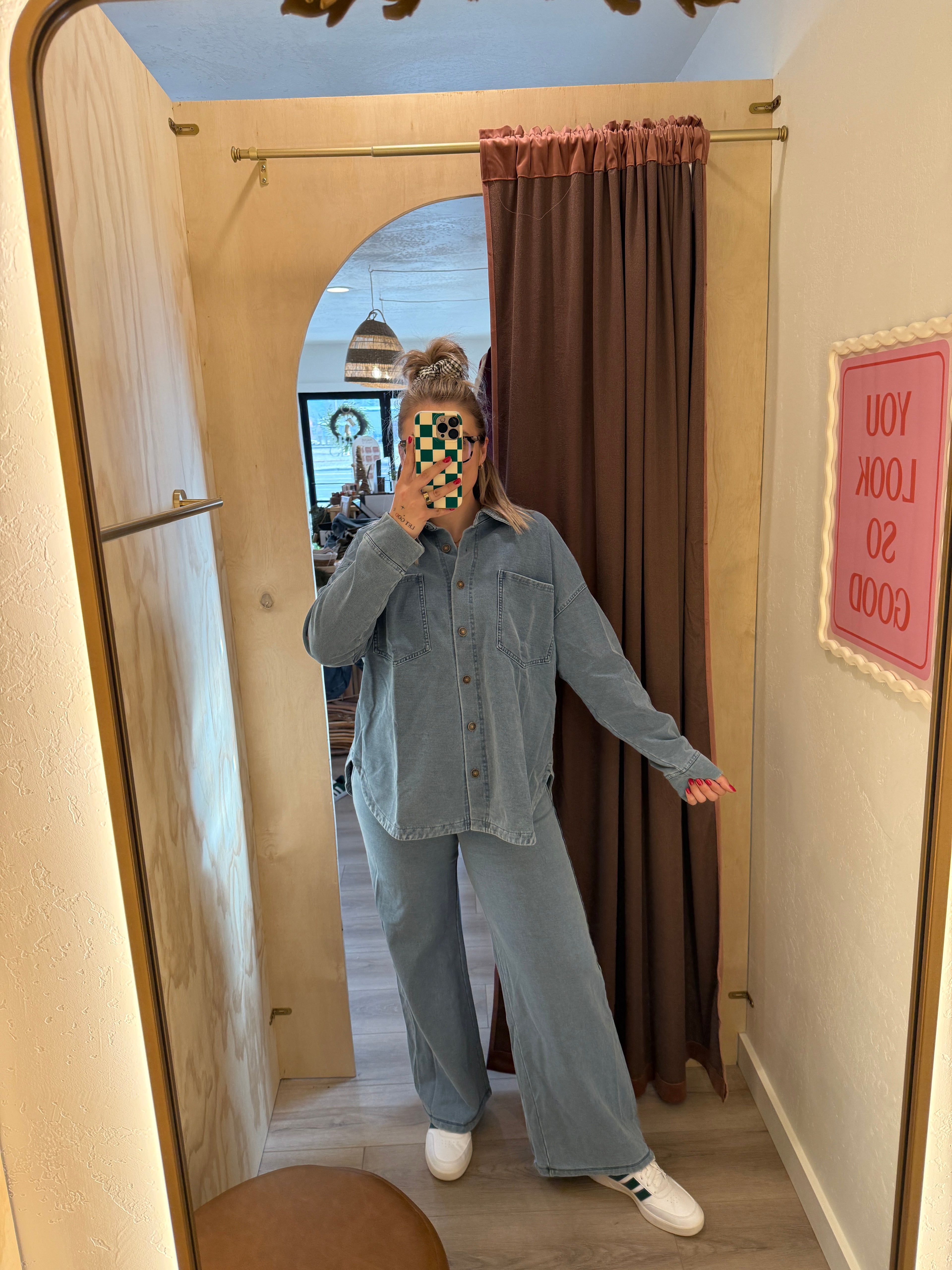 Button Down Knit Denim Jacket (Multiple Colors)