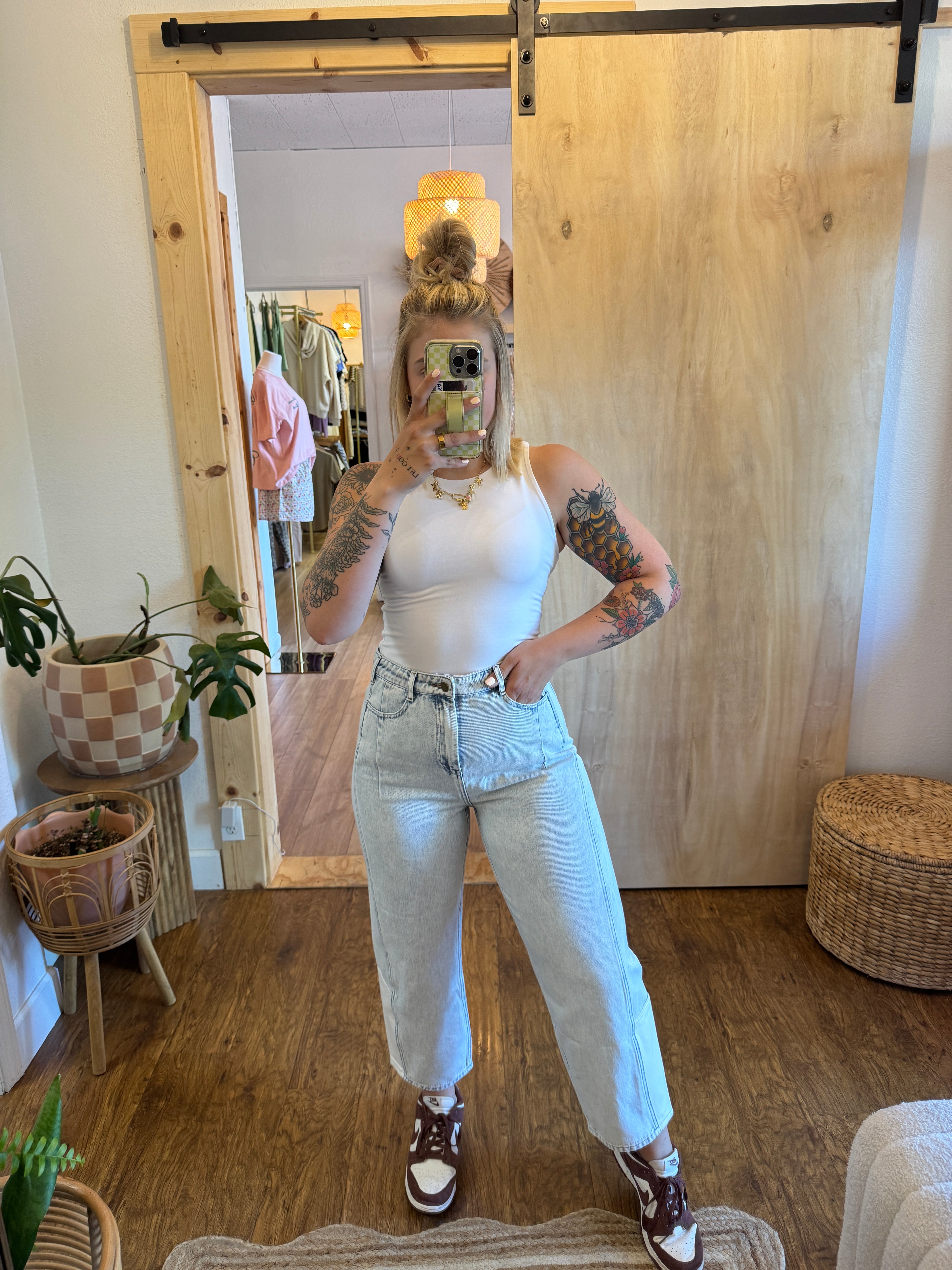 Combo Light Wash Denim Barrel Jeans