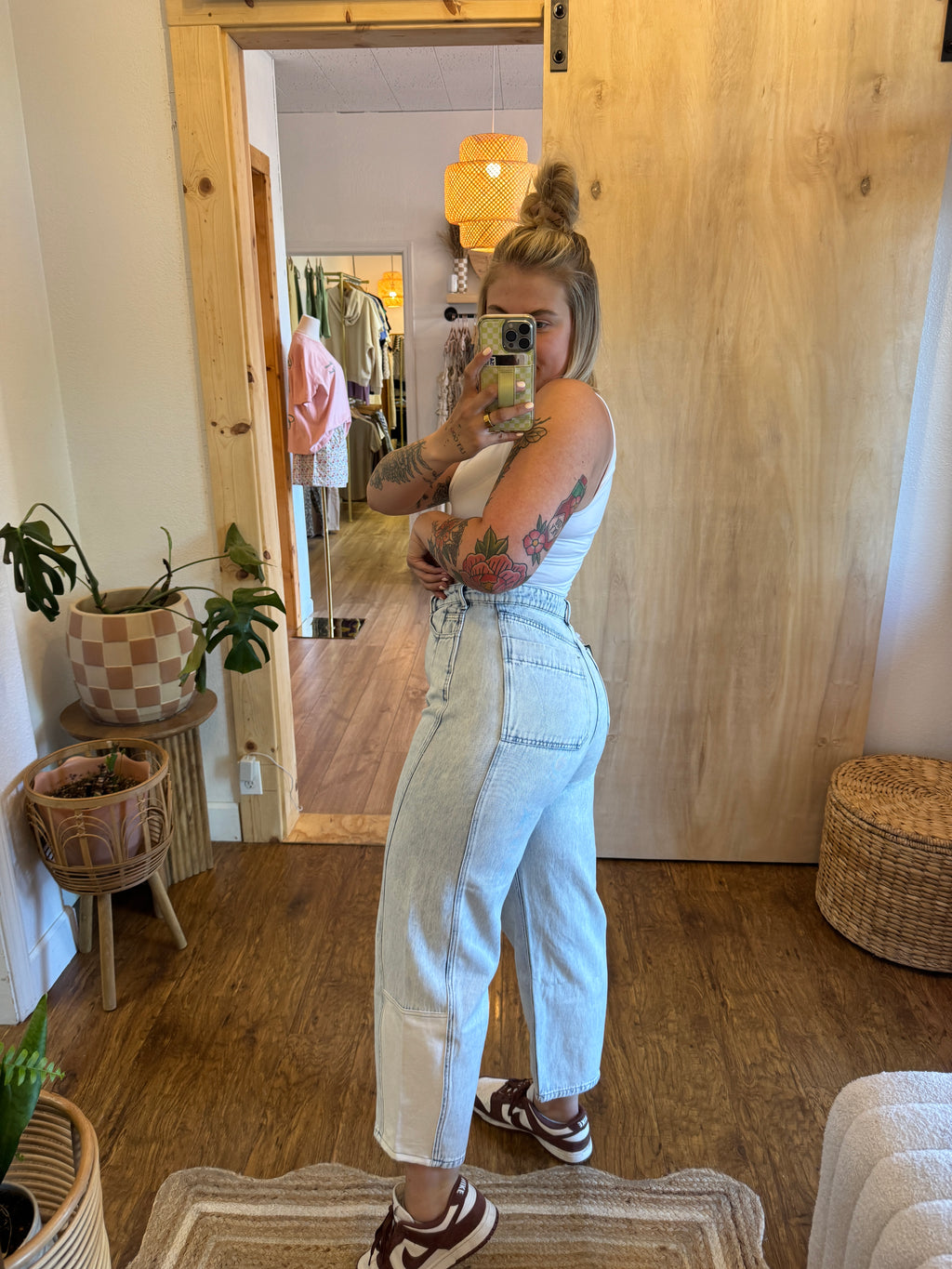 Combo Light Wash Denim Barrel Jeans