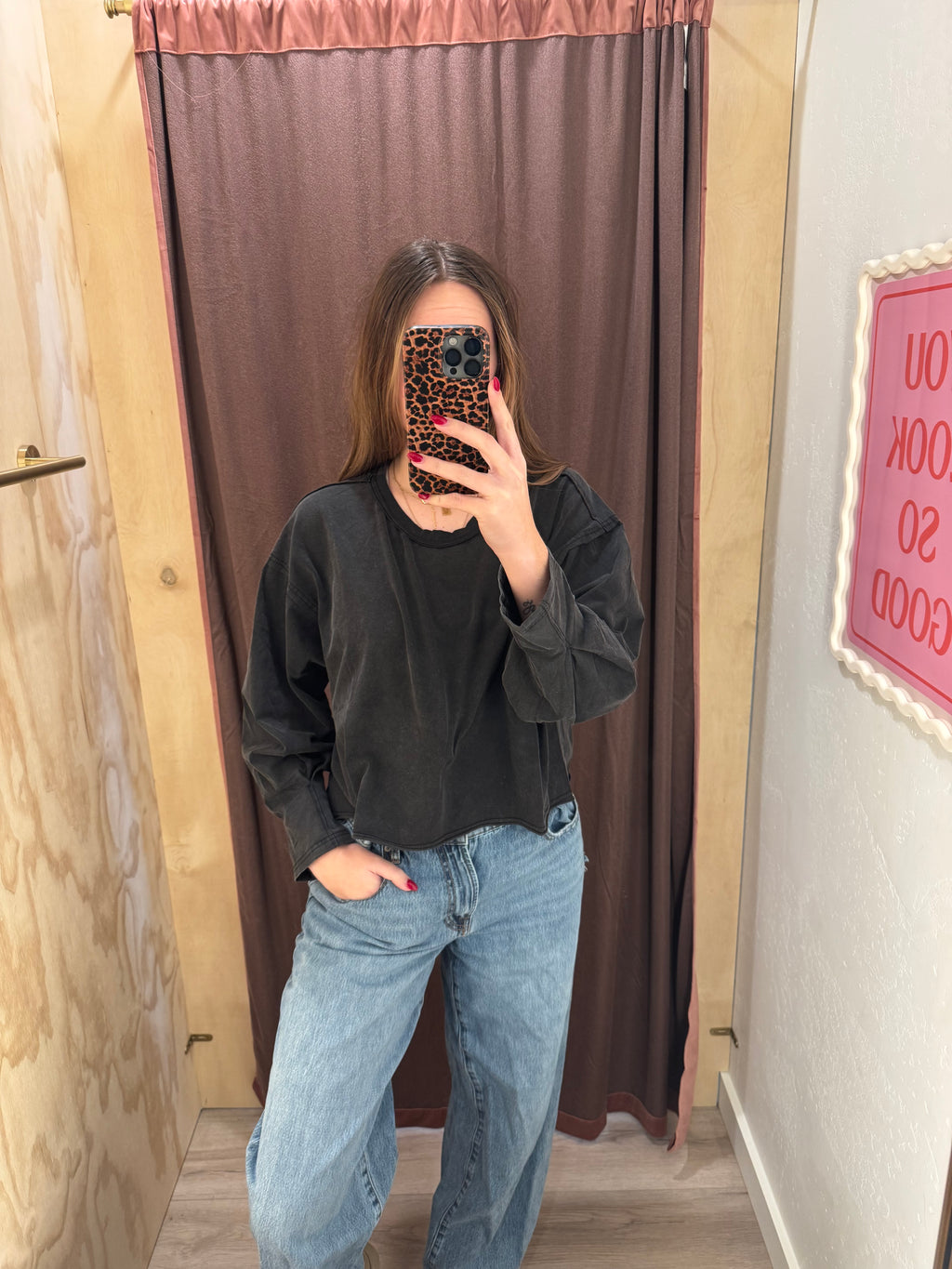 Boxy Washed Black Long Sleeve