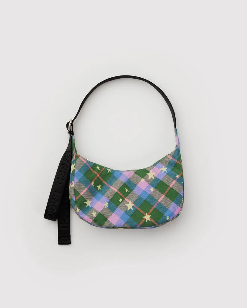 Baggu Small Crescent Bag - Green Star Plaid