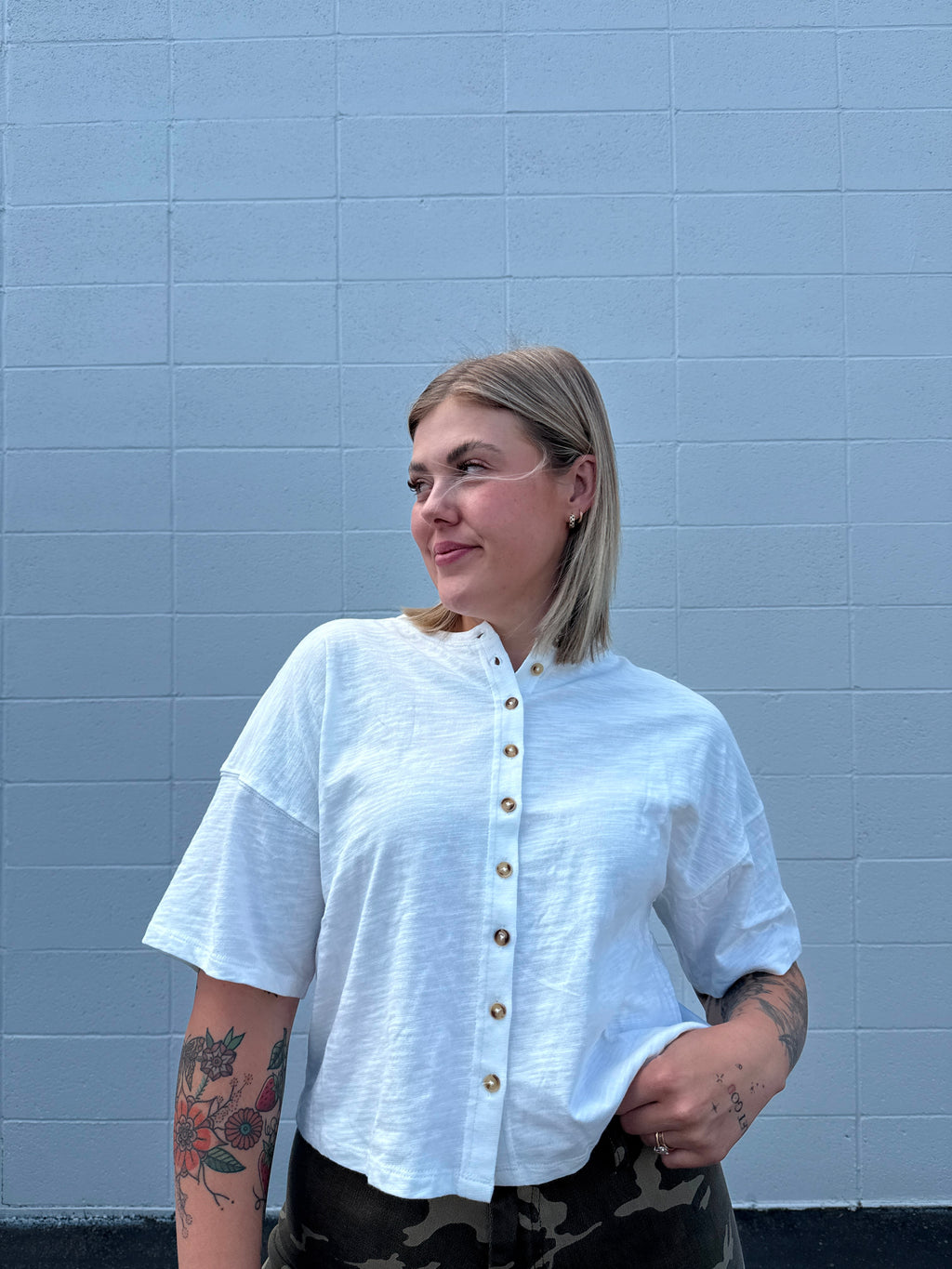 Call Me Beep Me Button Down Tee