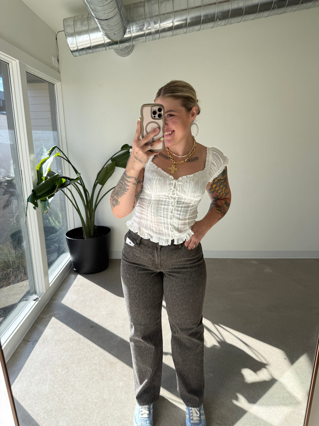 High Rise Brown Leopard Dad Jean