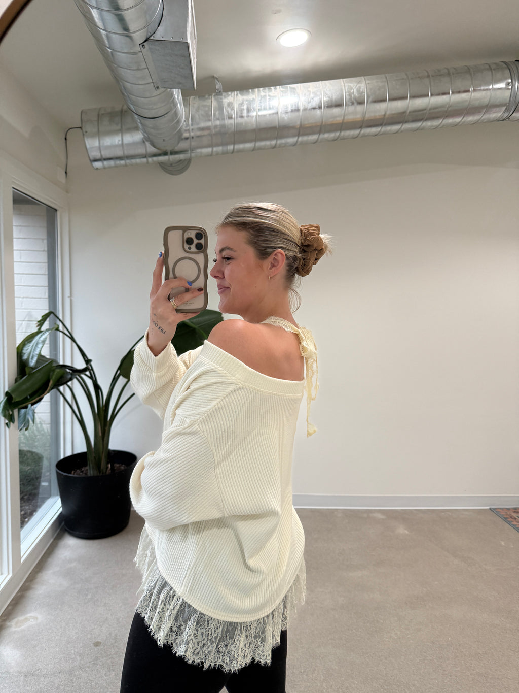 Jillian Lace Edge Off Shoulder Sweater