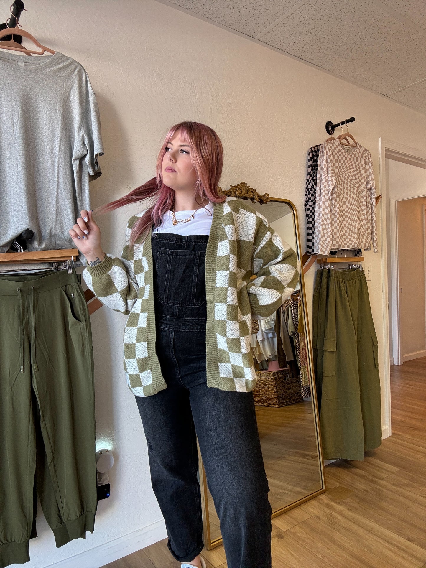 Matcha Season Checker Cardigan