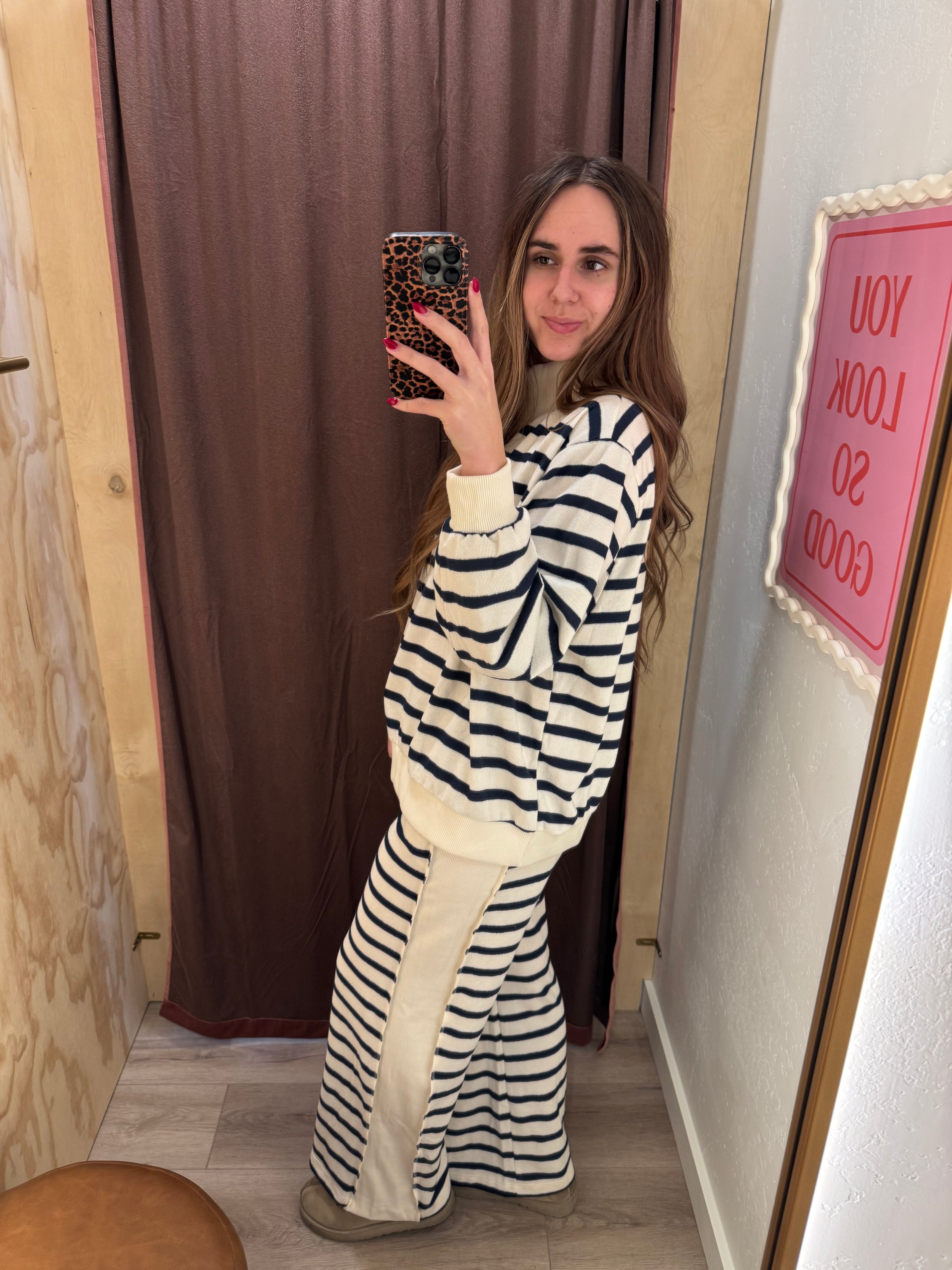 Exposed Seam Striped Mock Neck