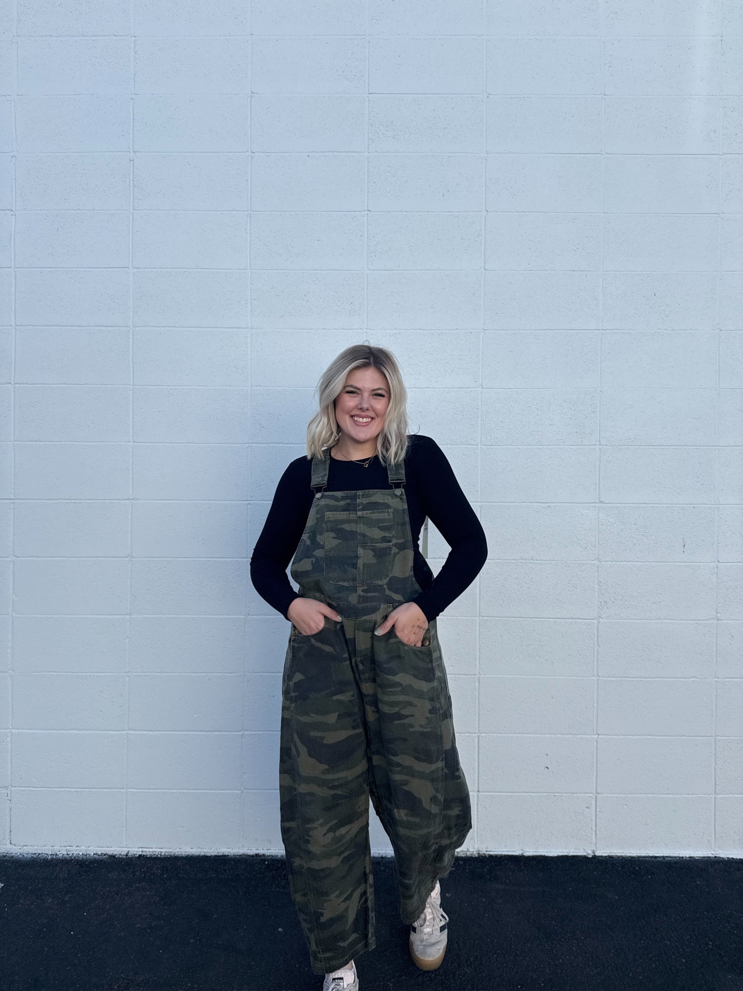 Washed Camo Barrel Overalls