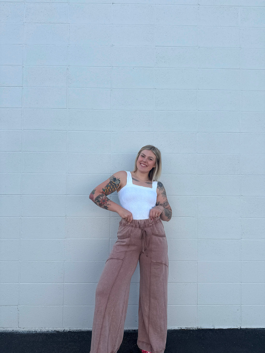 Mineral Wash Curved Seam Pants