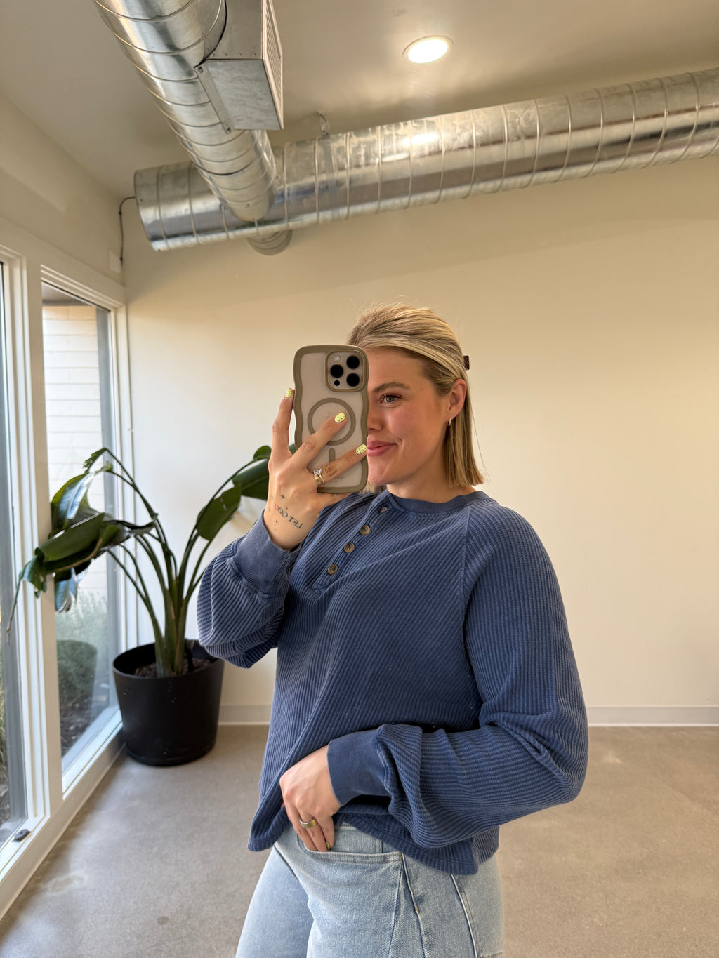 Lexi Waffle Knit Henley (Multiple Colors)