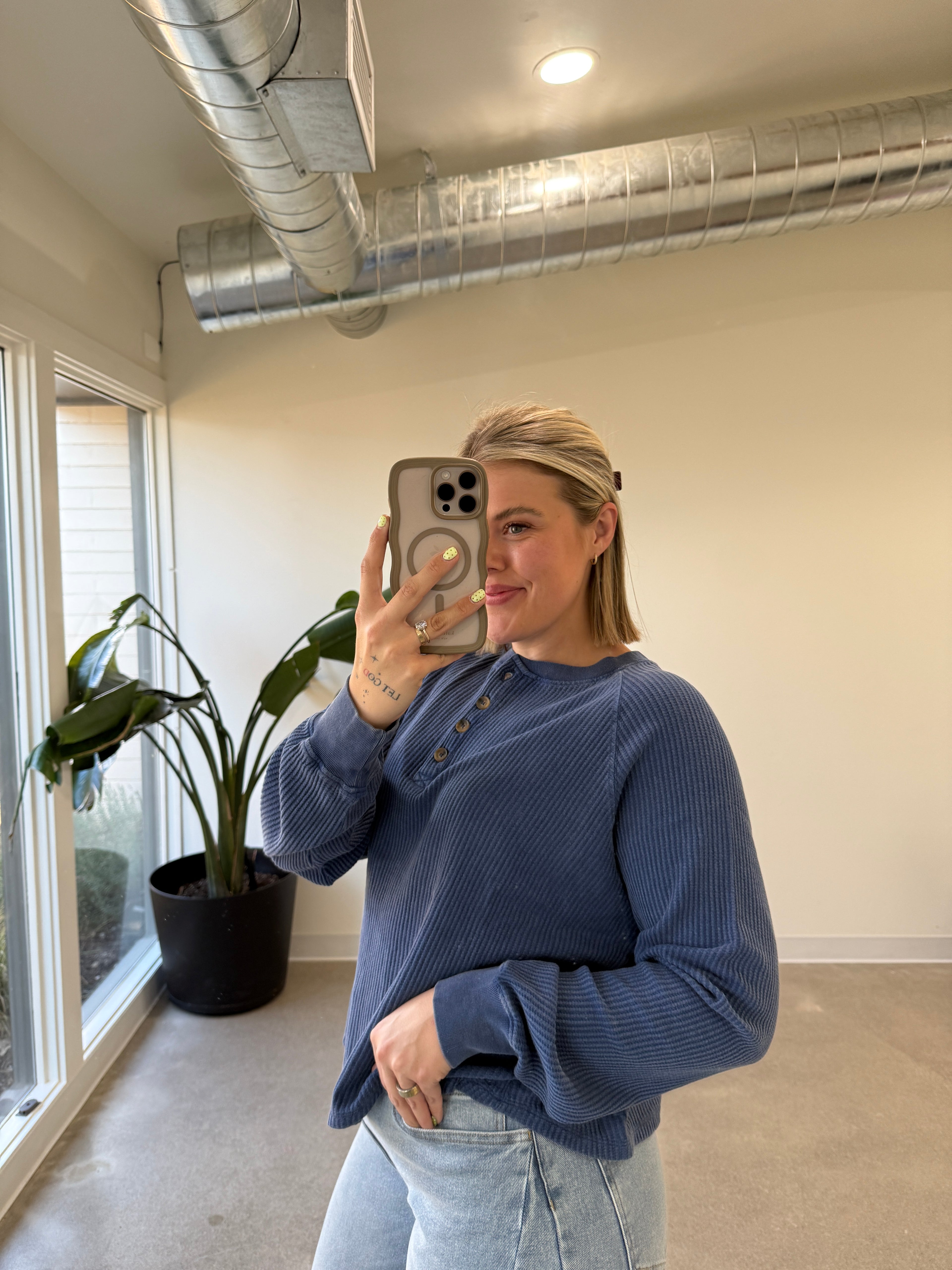 Lexi Waffle Knit Henley (Multiple Colors)