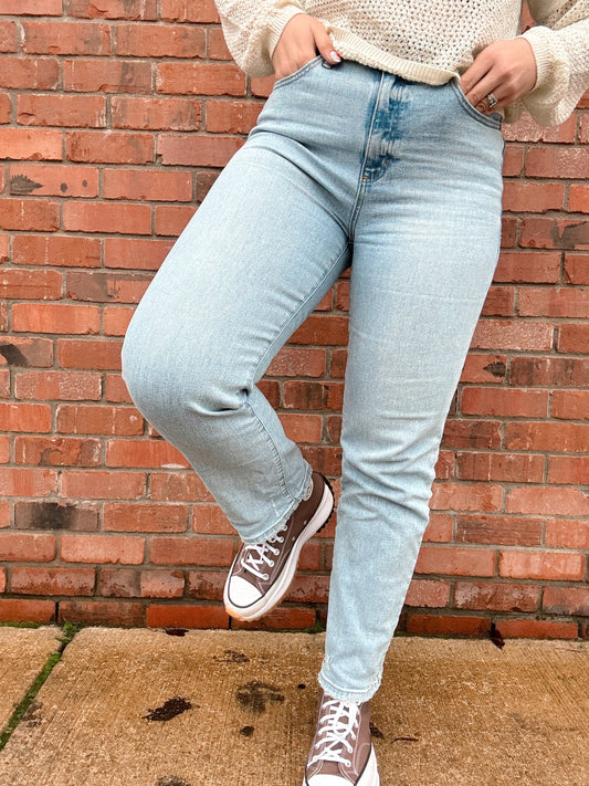 High Rise Light Wash Straight Jeans