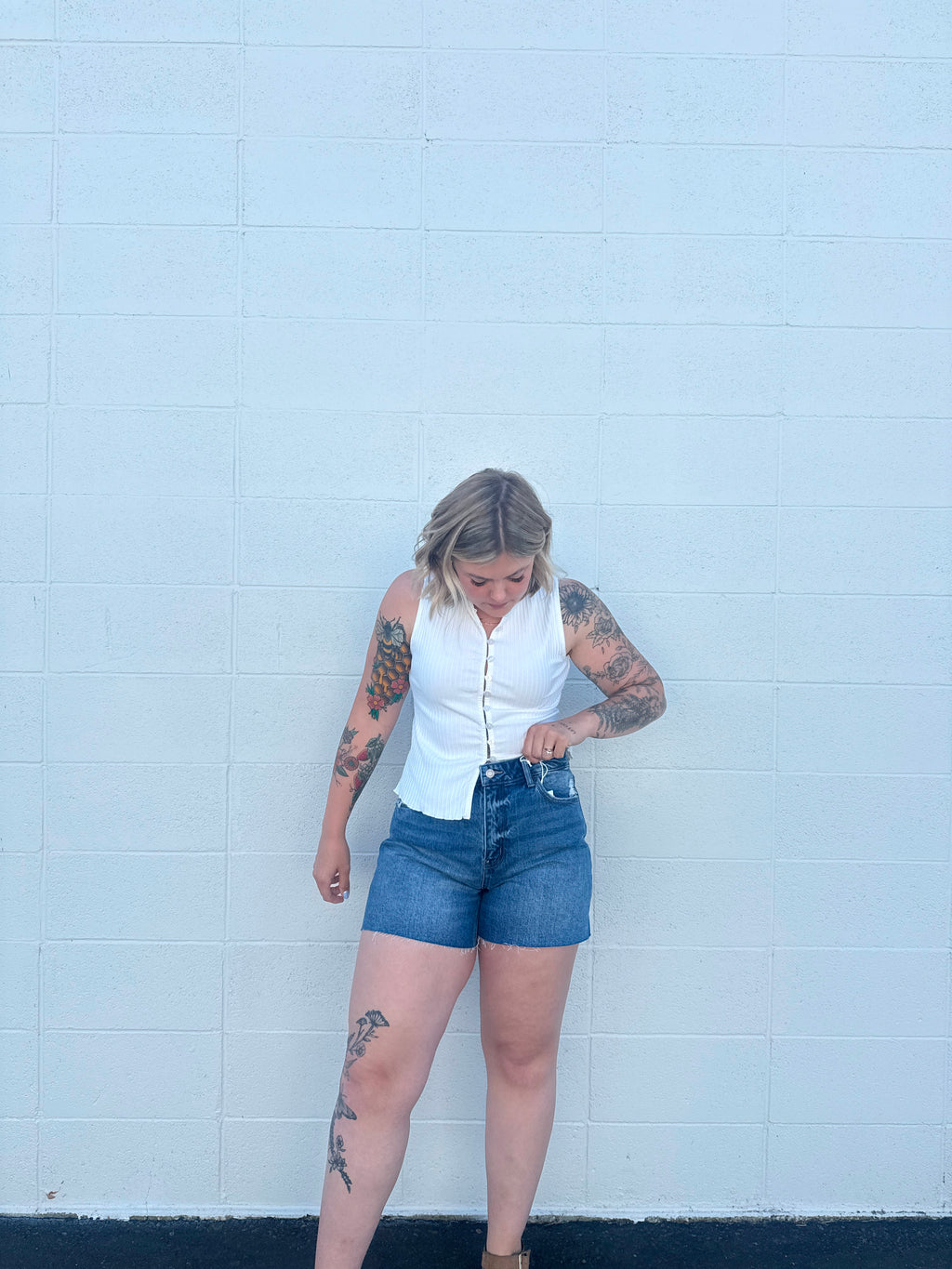 High Rise Dark Wash Denim Shorts