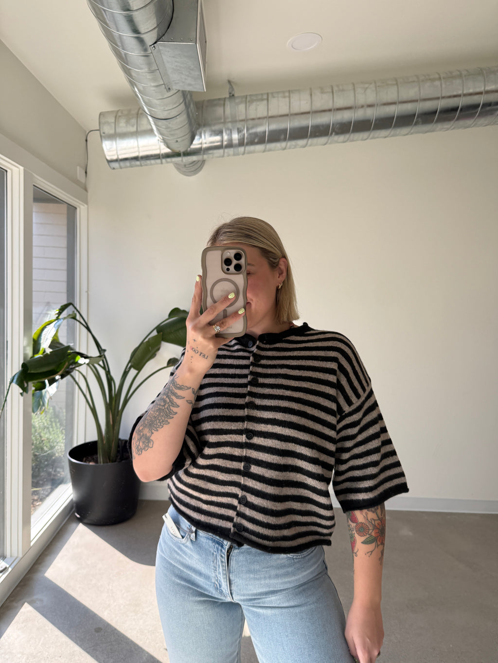 Kinsey Striped Half Sleeve Cardigan