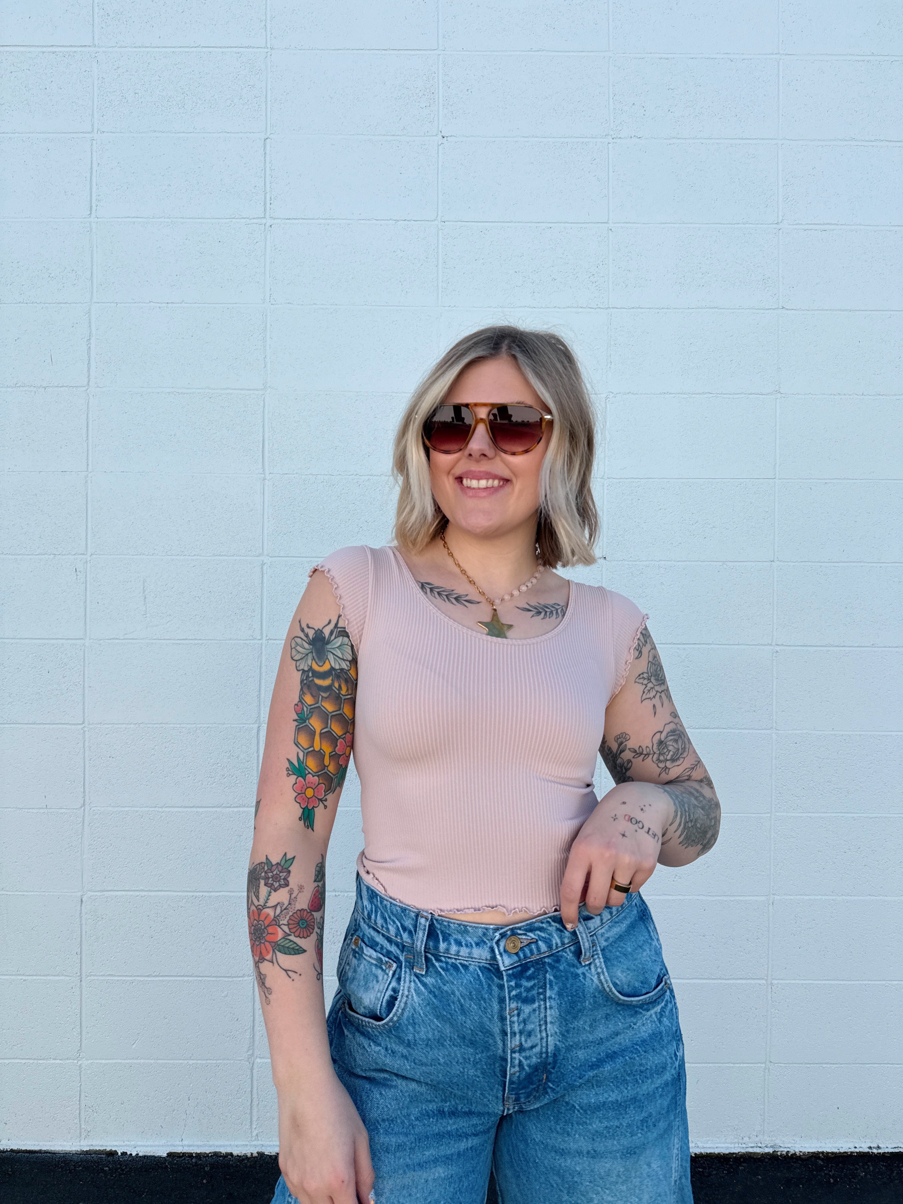 Ruffle Sleeve Ribbed Baby Tees  (multiple colors)