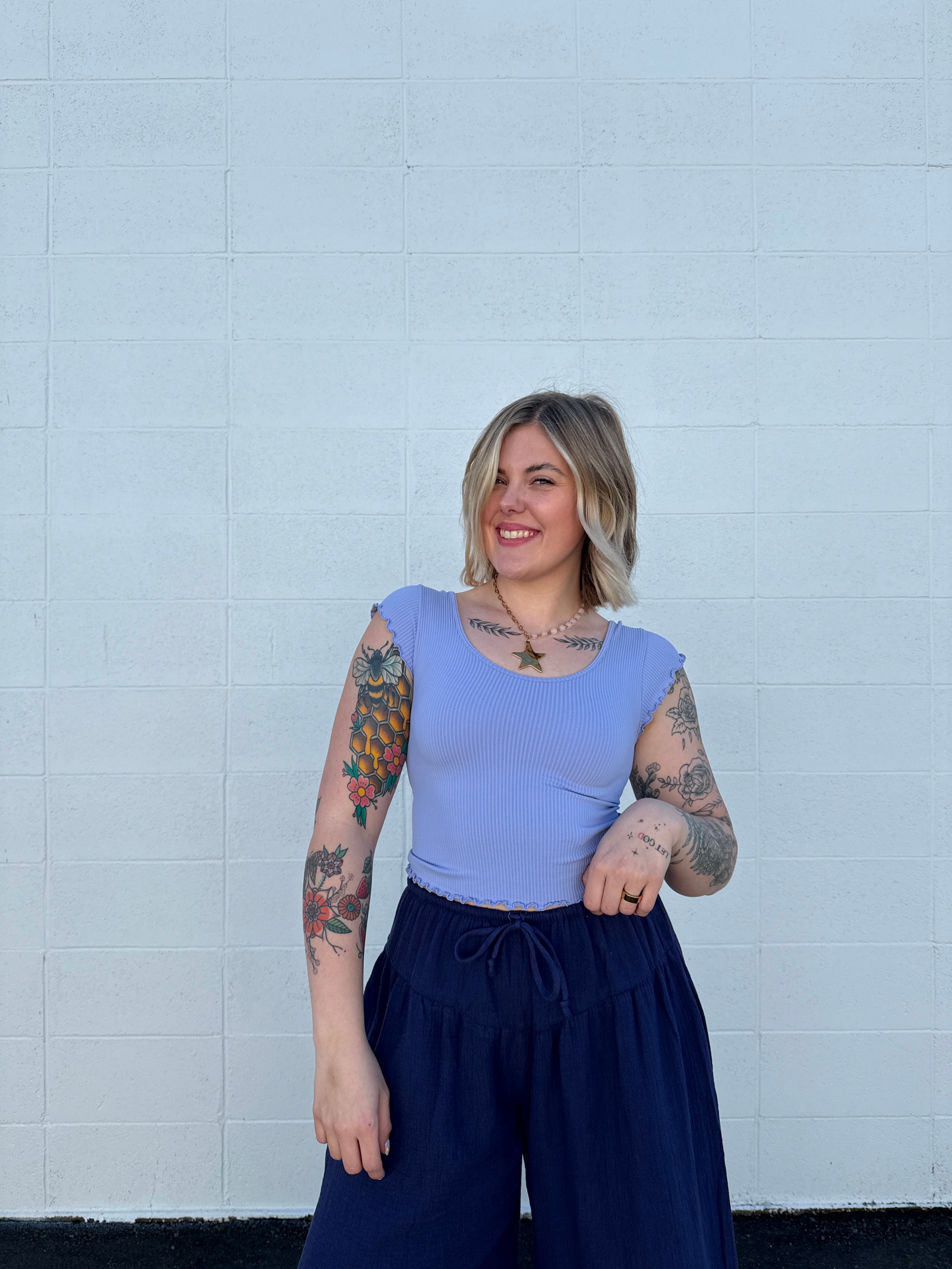 Ruffle Sleeve Ribbed Baby Tees  (multiple colors)