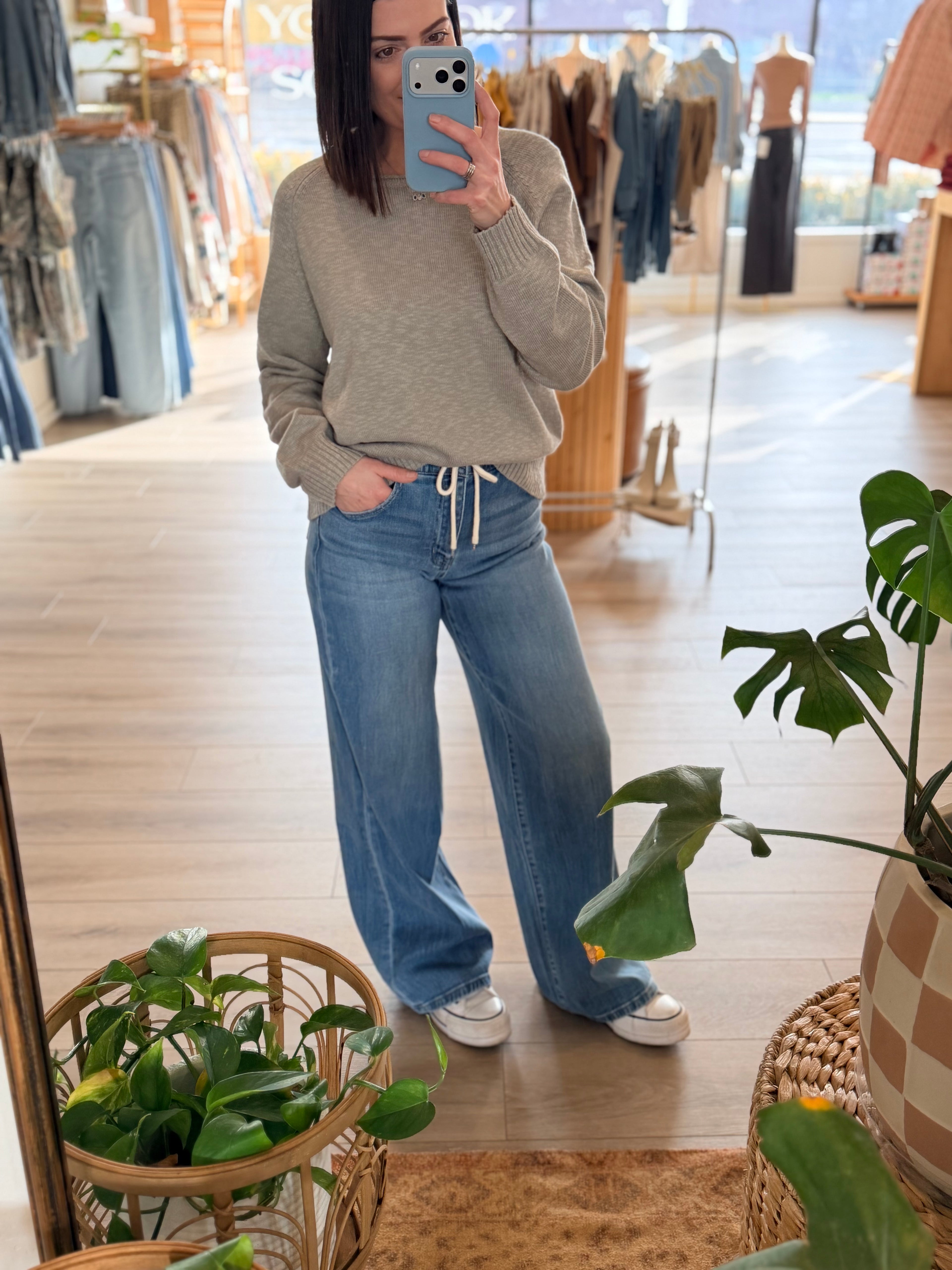 High Waisted Drawstring Wide Leg Jeans *RESTOCK*